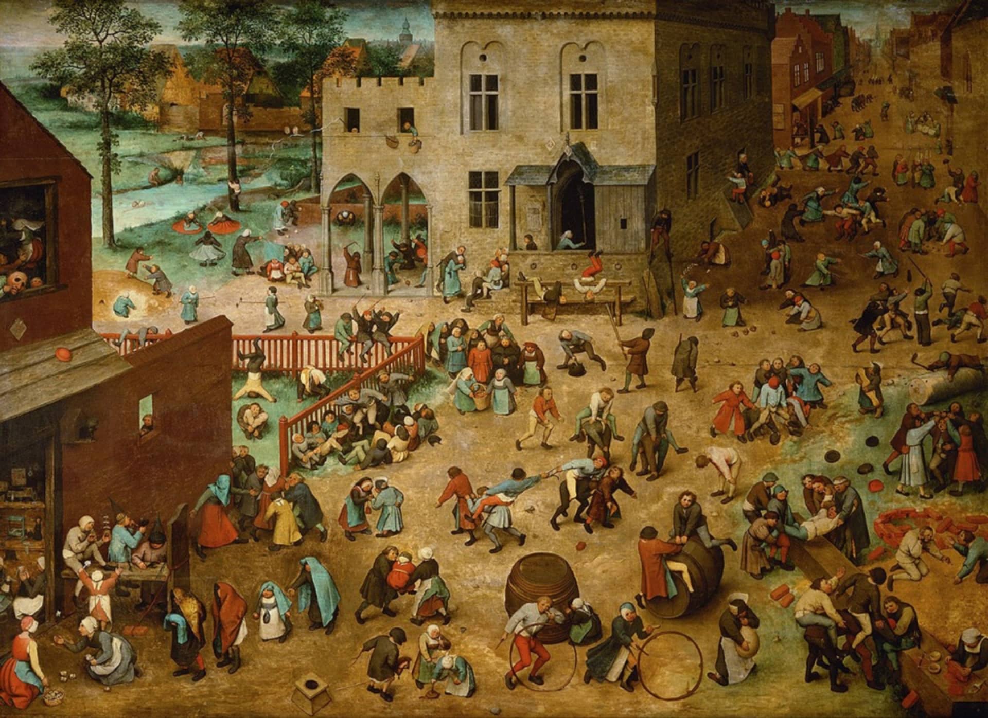Folklore scenes depicted in a painting on canvas.