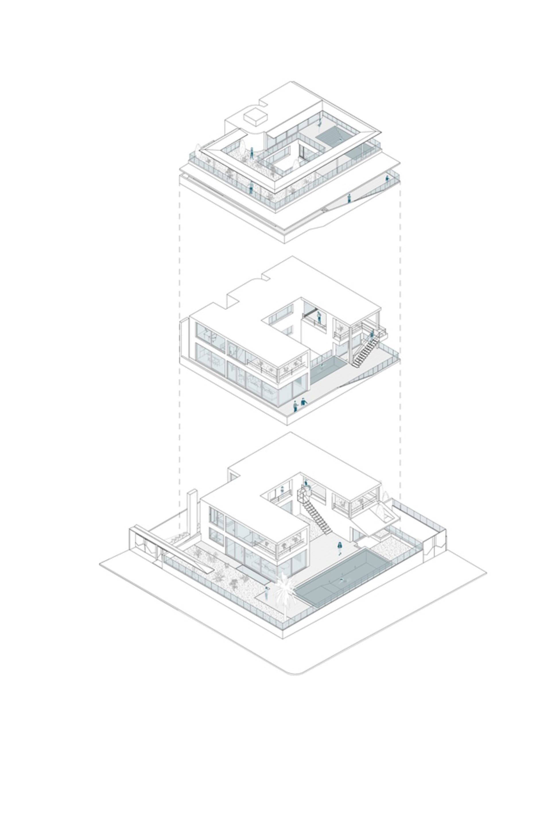 Isometric sections of a modern building