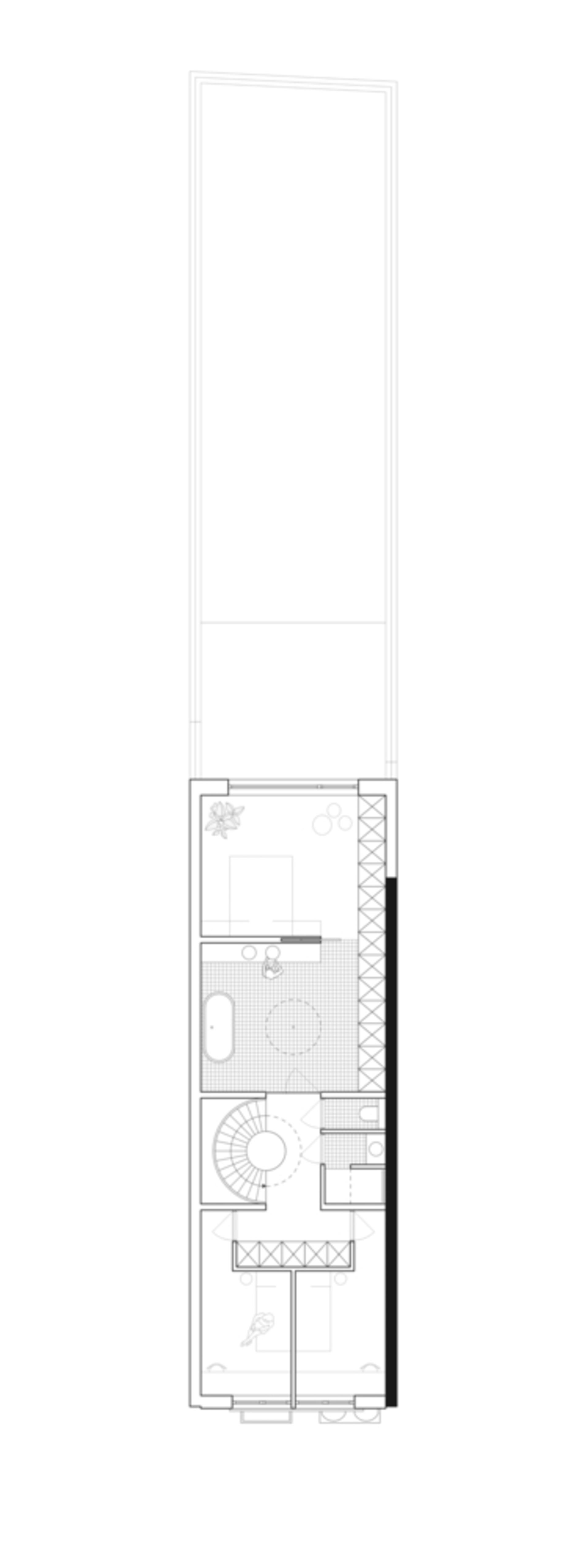 極簡灰色廚房平面圖，採用開放式格局與現代設計。