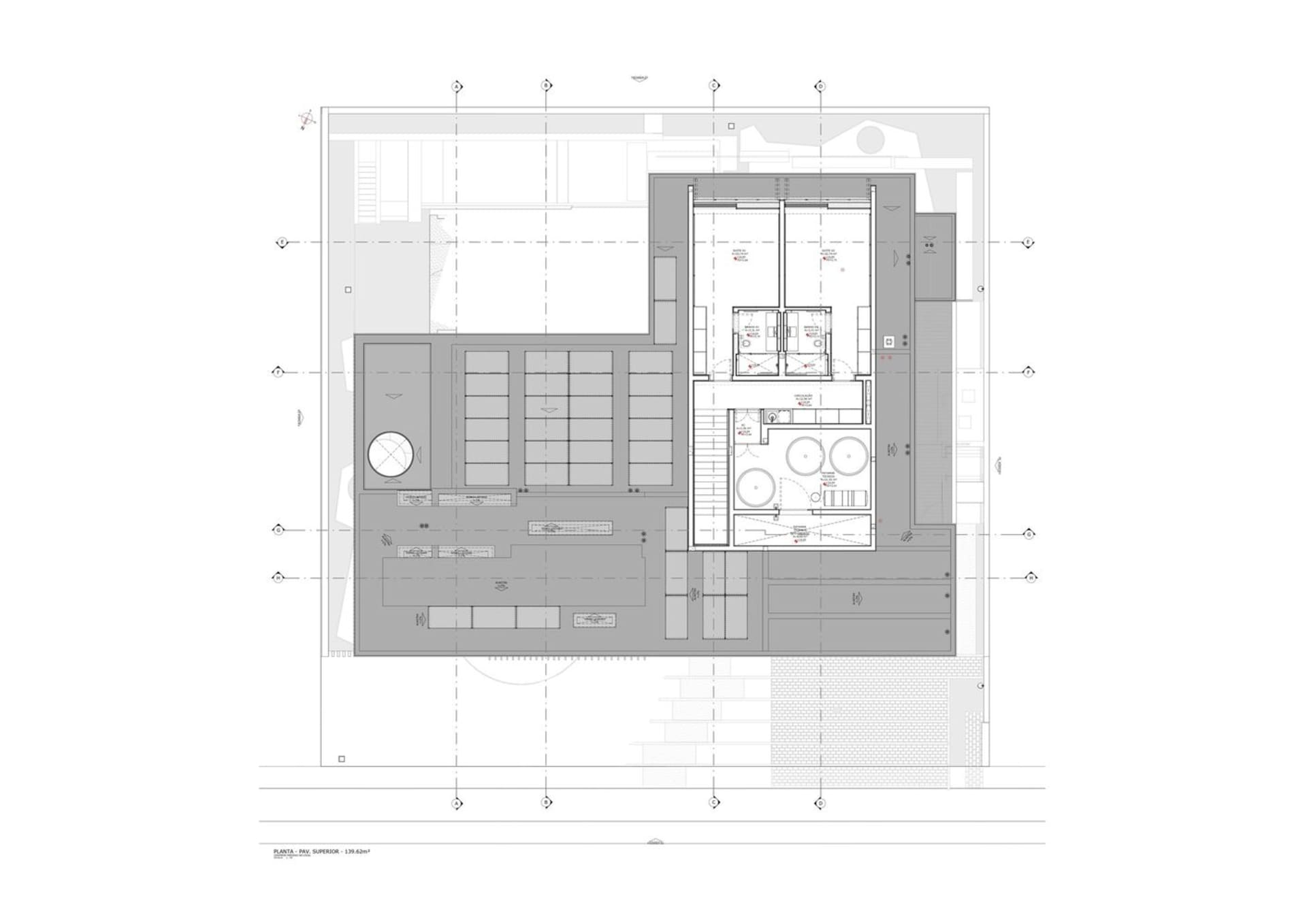 A detailed architectural floor plan depicting a modern interior with concrete flooring, minimalist design, and open space.