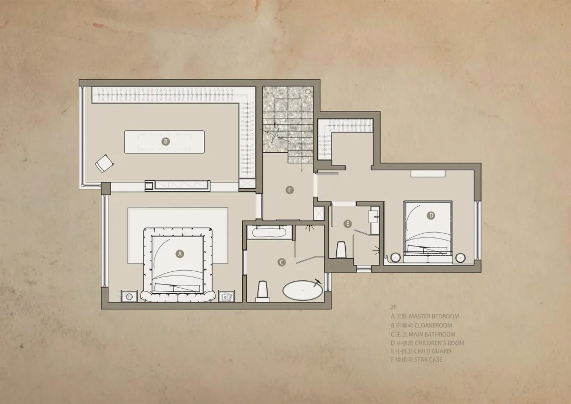 2D architectural drawing of an industrial-style interior space on paper.