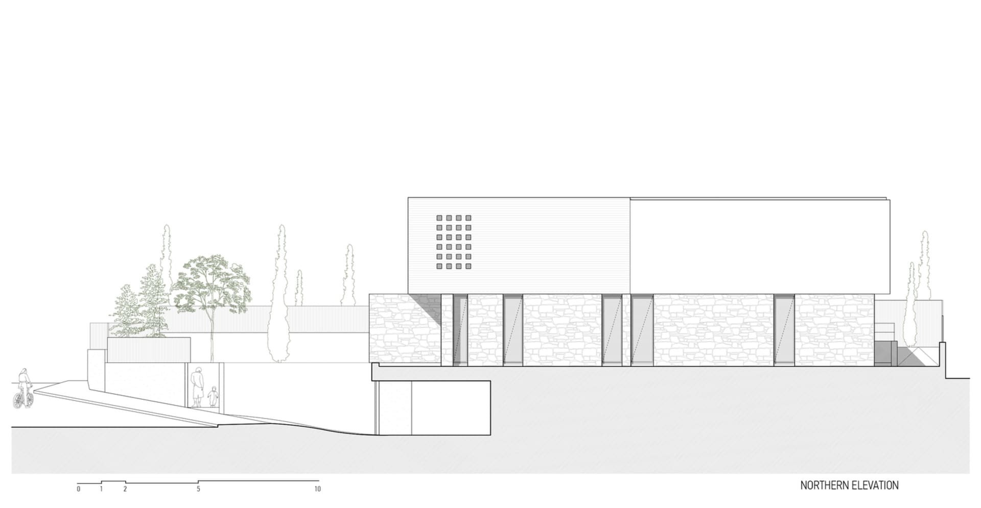 一張石材外牆住宅的2D建築平面圖。