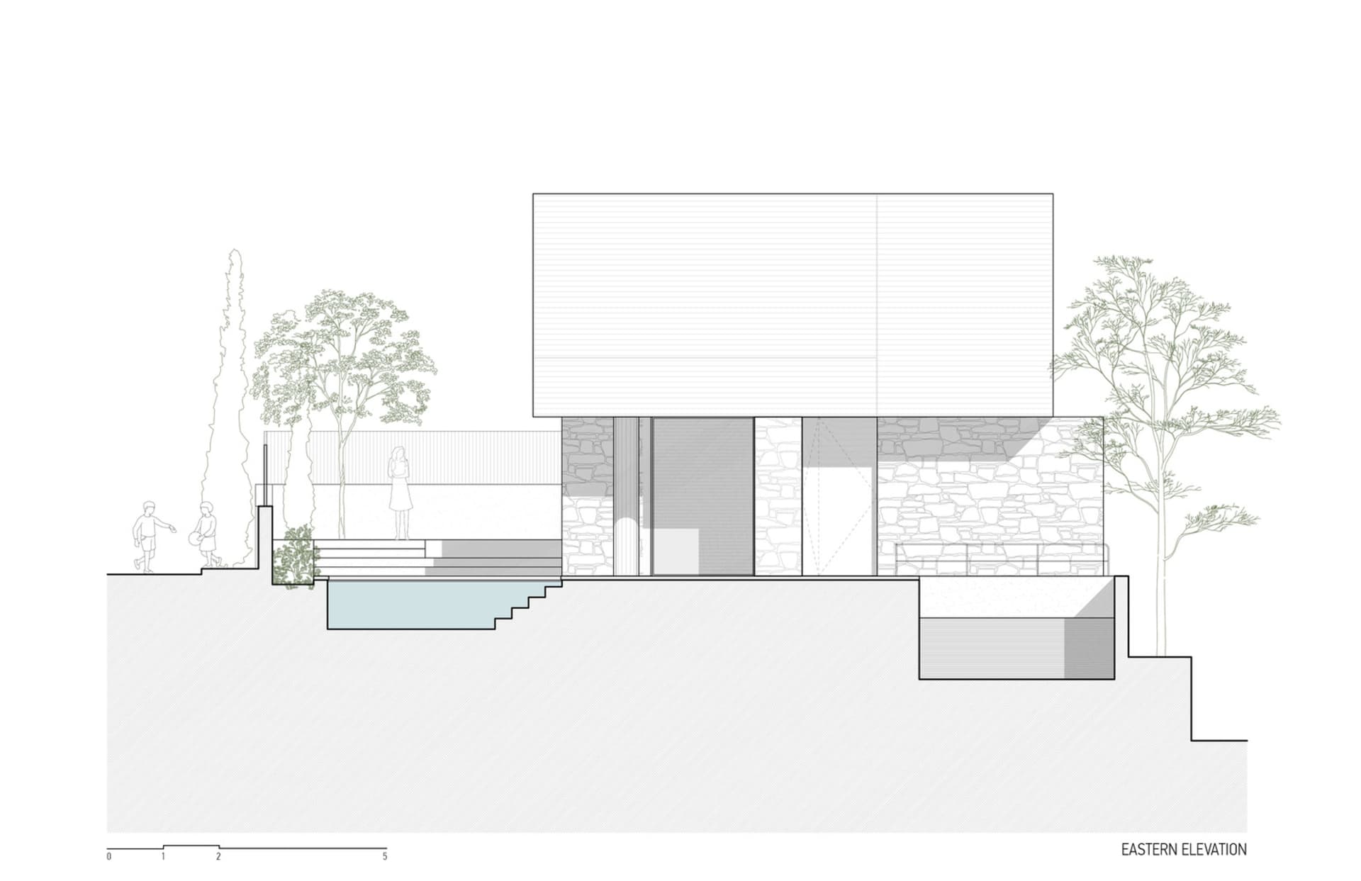 A structural plan of a modern residential building featuring contemporary architectural elements and materials.