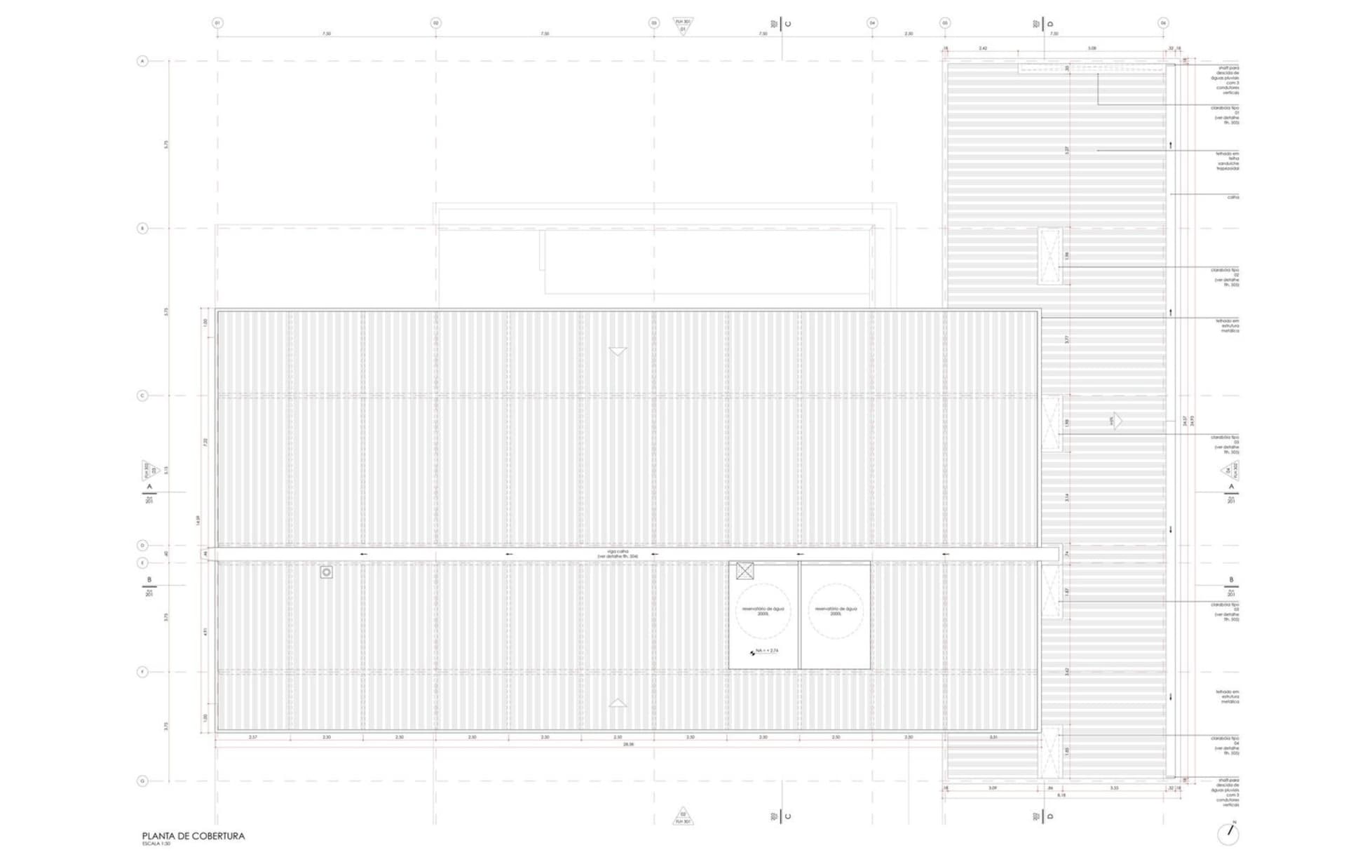 2D architectural plan of a roof featuring metal panels.