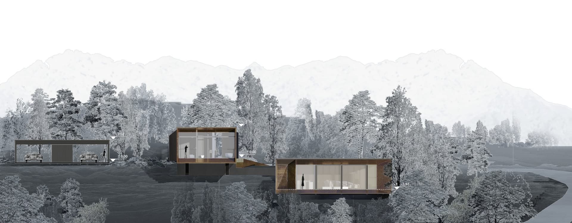 Minimalist residential architecture with wooden features
