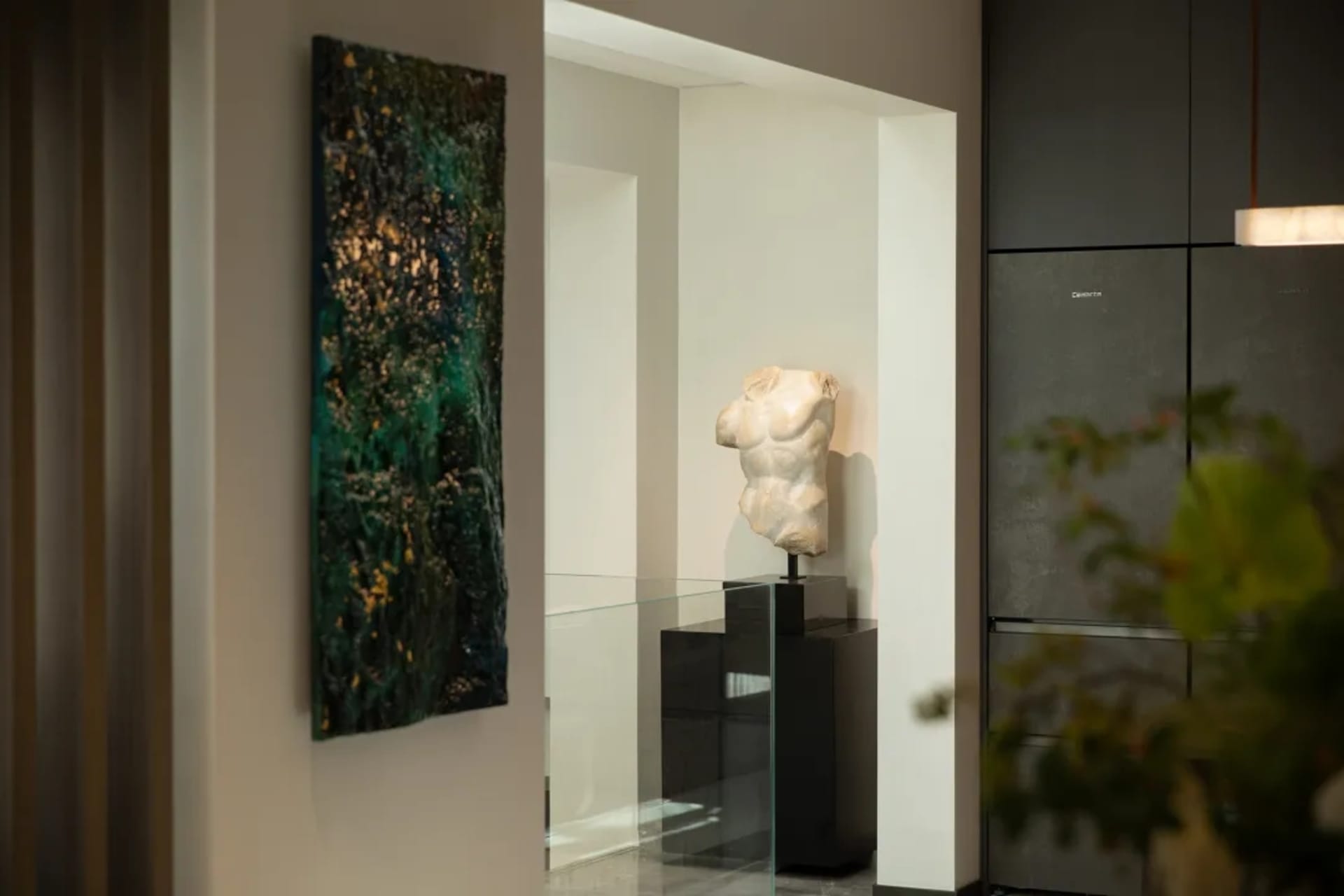 A modern interior space showcasing a mix of different materials.