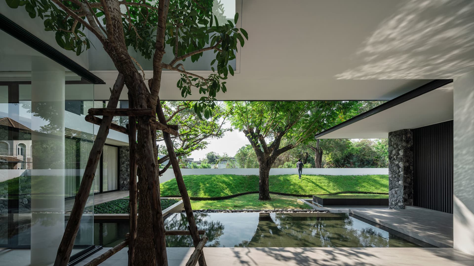 Modern architecture featuring extensive use of glass.