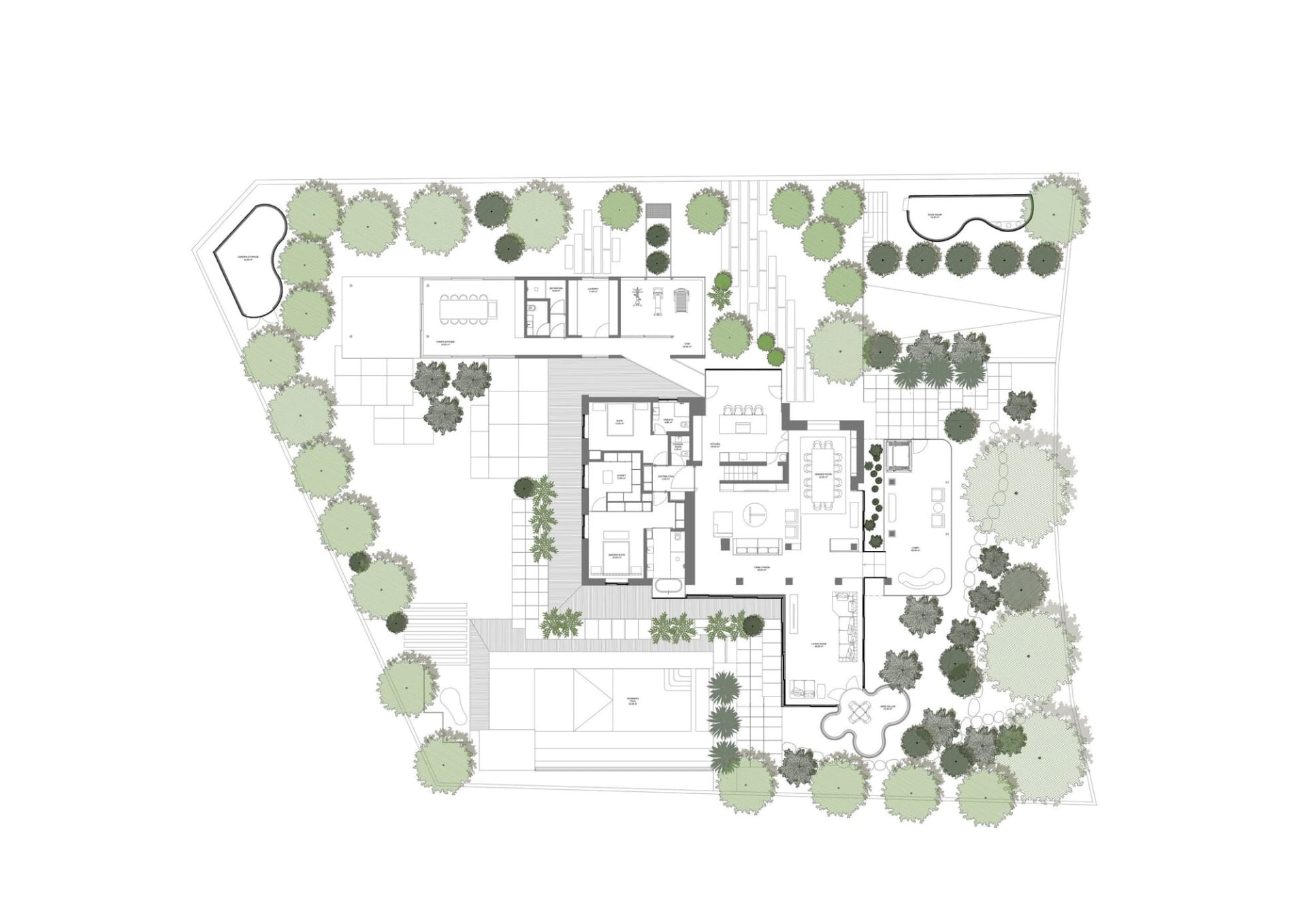 住宅一樓詳細建築平面圖，展示各房間與戶外空間的配置