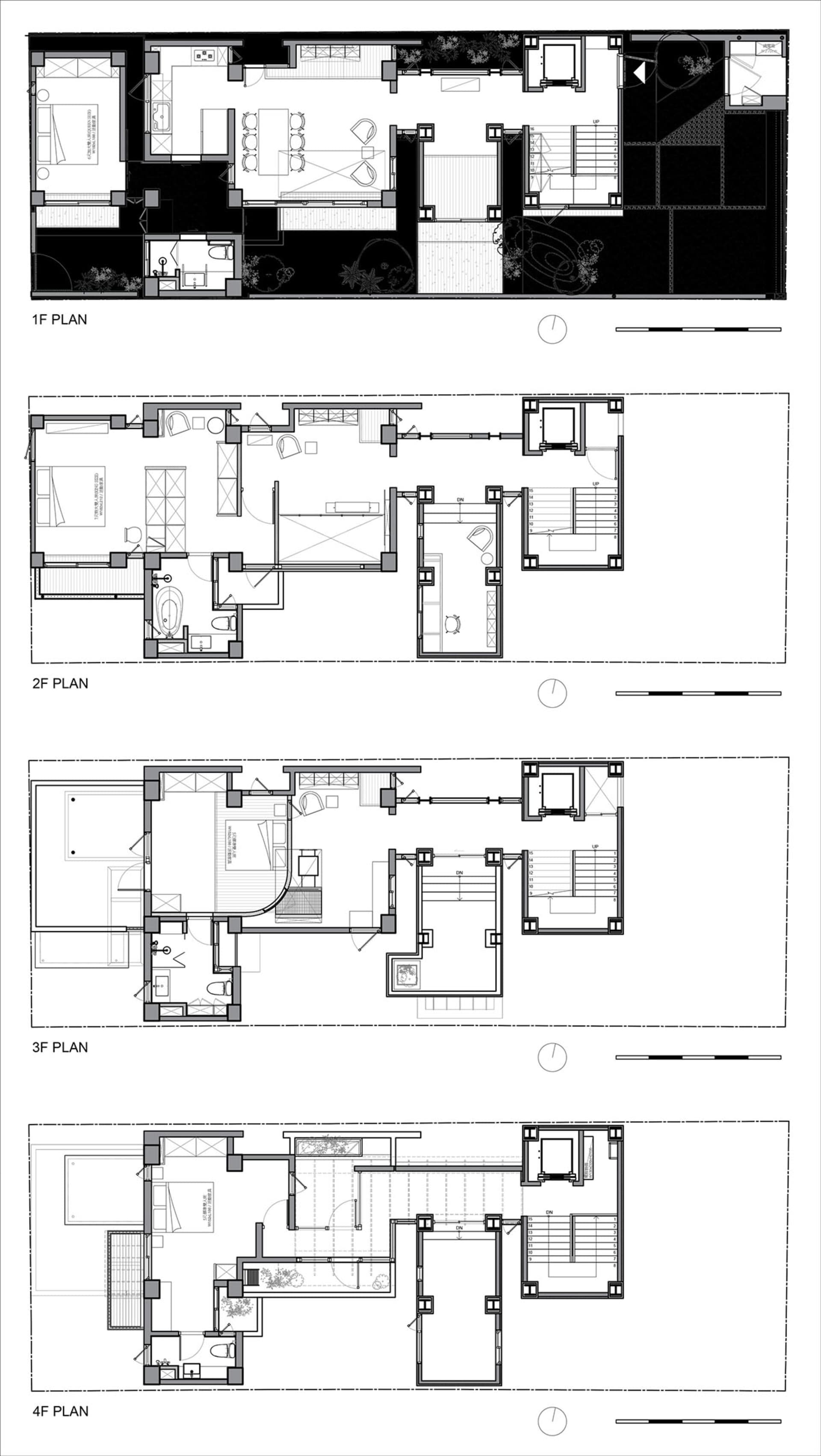 工業風建築的詳細建築平面圖,繪製在紙上。