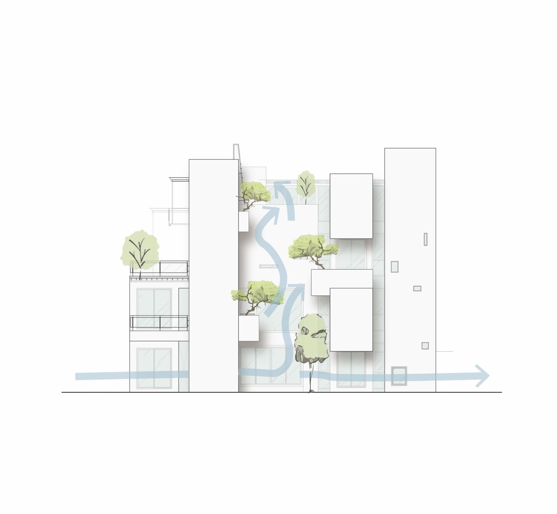 現代室內設計以白色呈現，展示當代客廳的空間布局與構成。