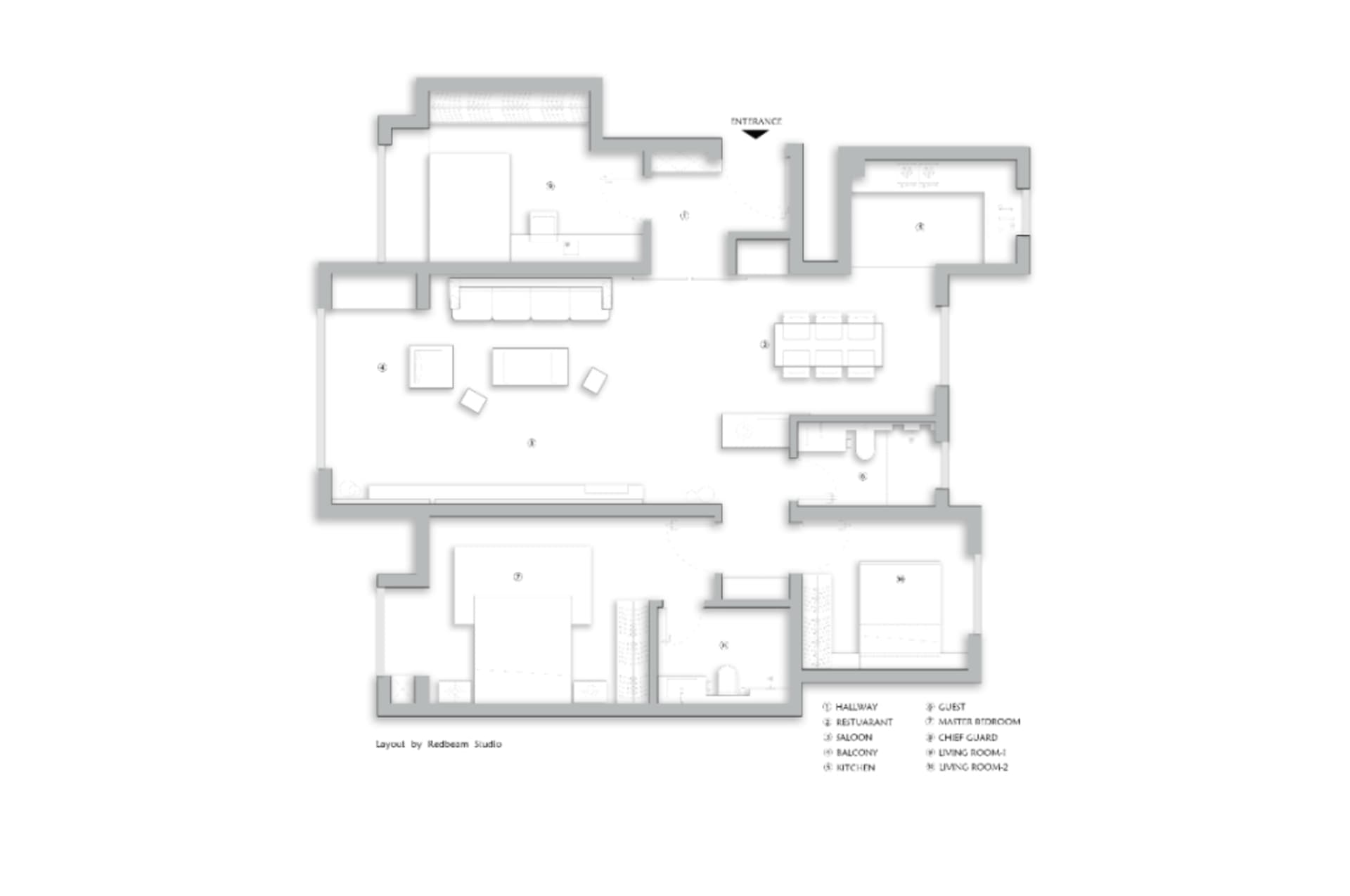Residential architectural floor plan layout created by Redbeam Studio