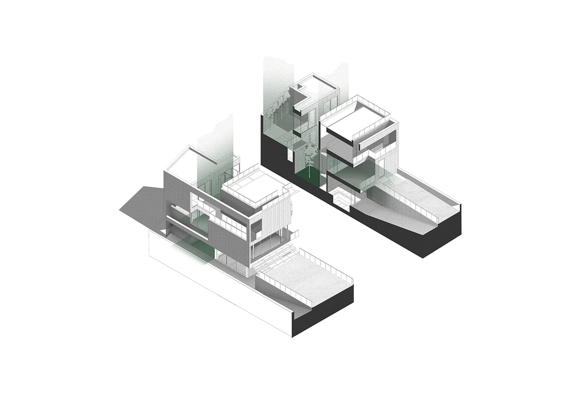 以當代建築元素與極簡風格呈現的現代住宅設計渲染圖。