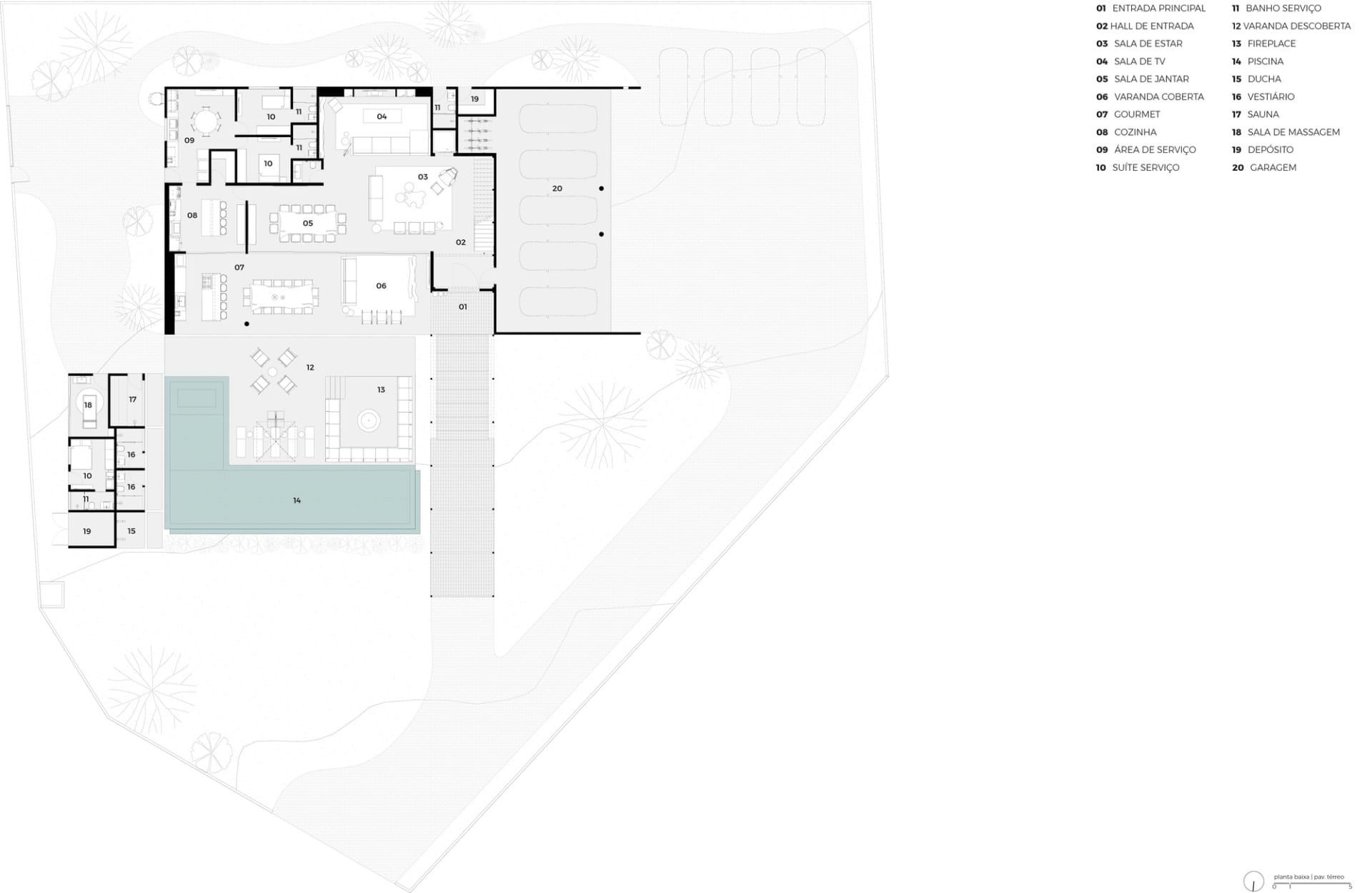 Modern architectural floor plan featuring open living spaces and a clean layout.