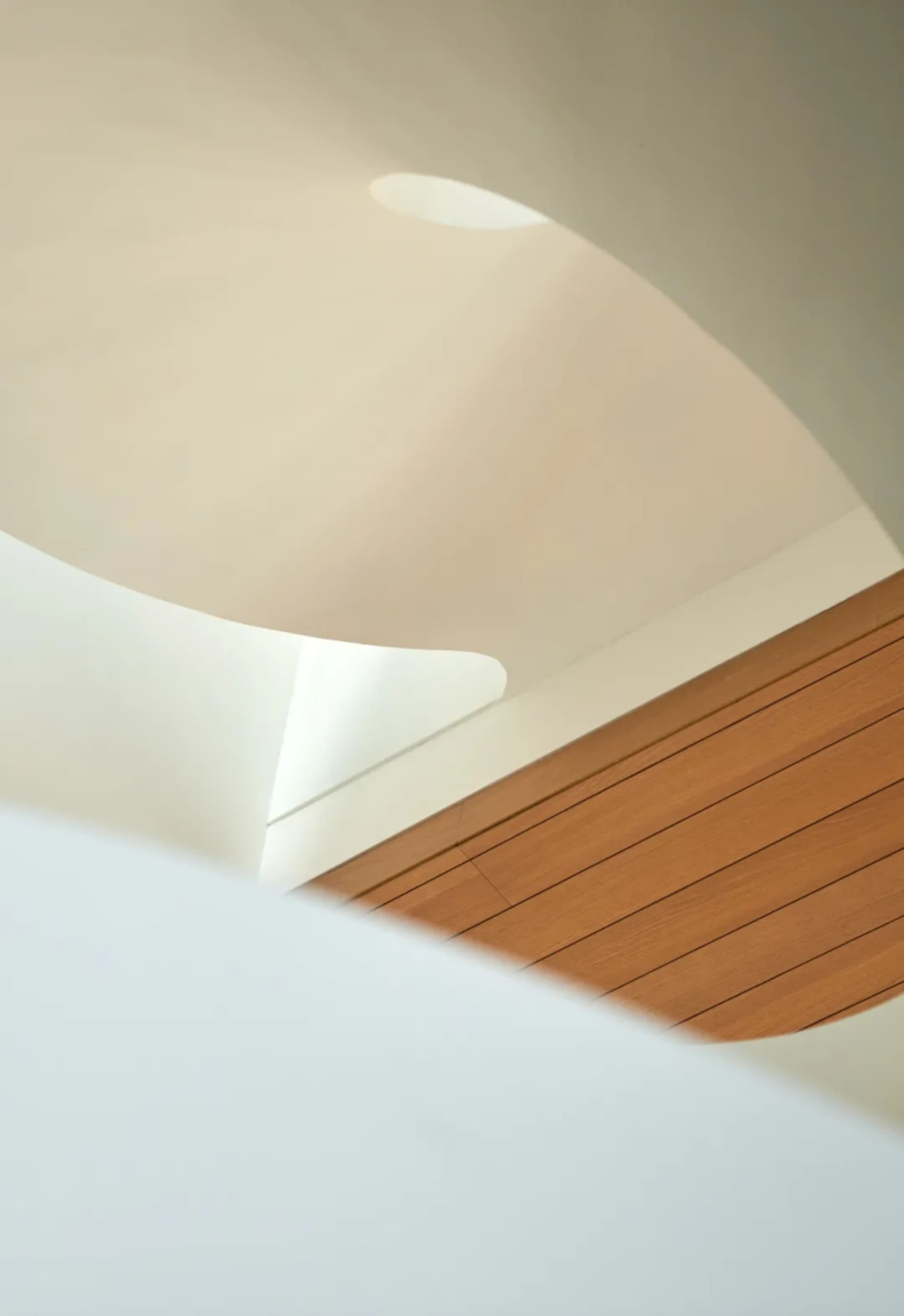 Modern staircase featuring white timber steps and railings in a minimalist interior design.