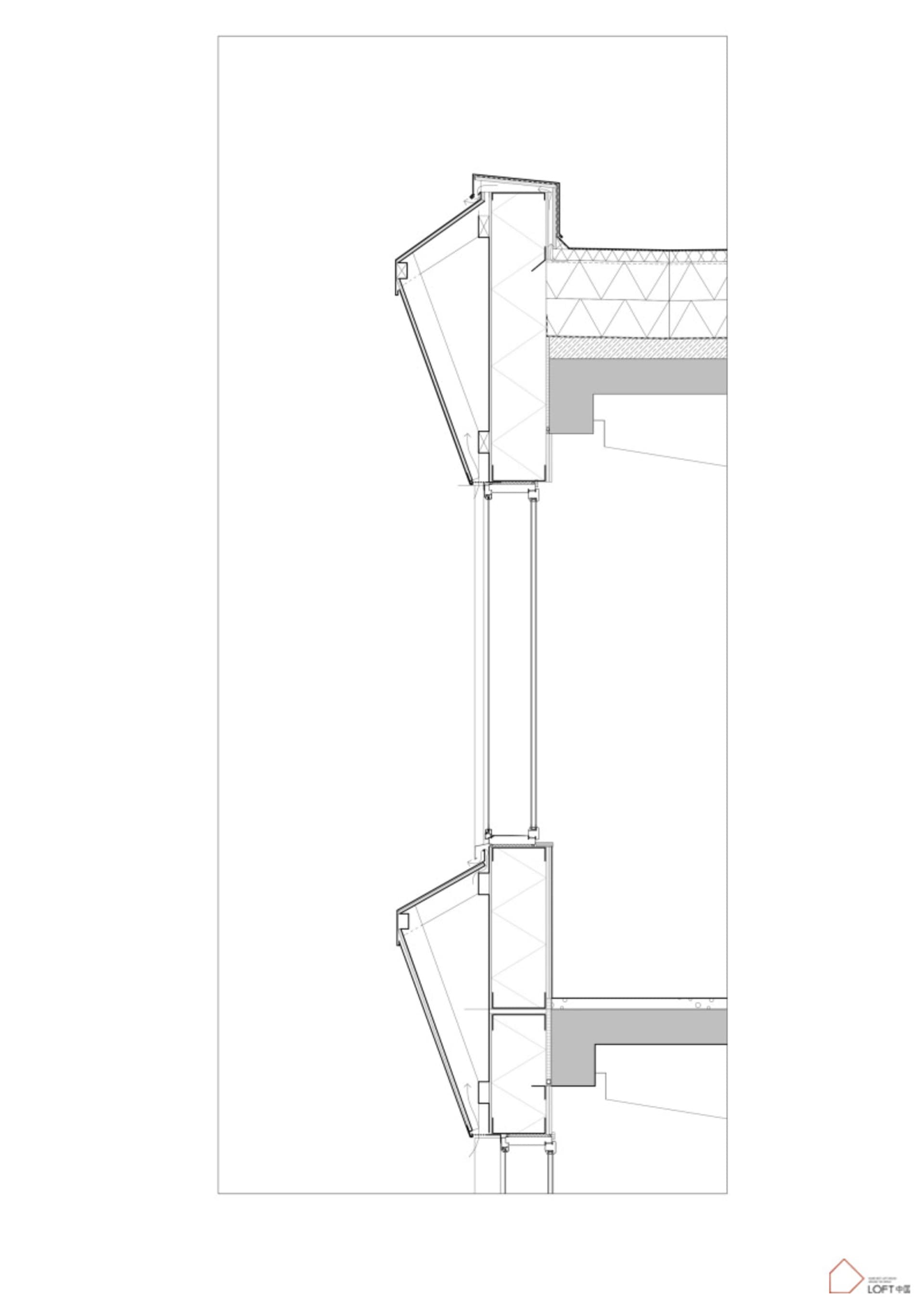 Cross-section illustration of a building facade with glass panels