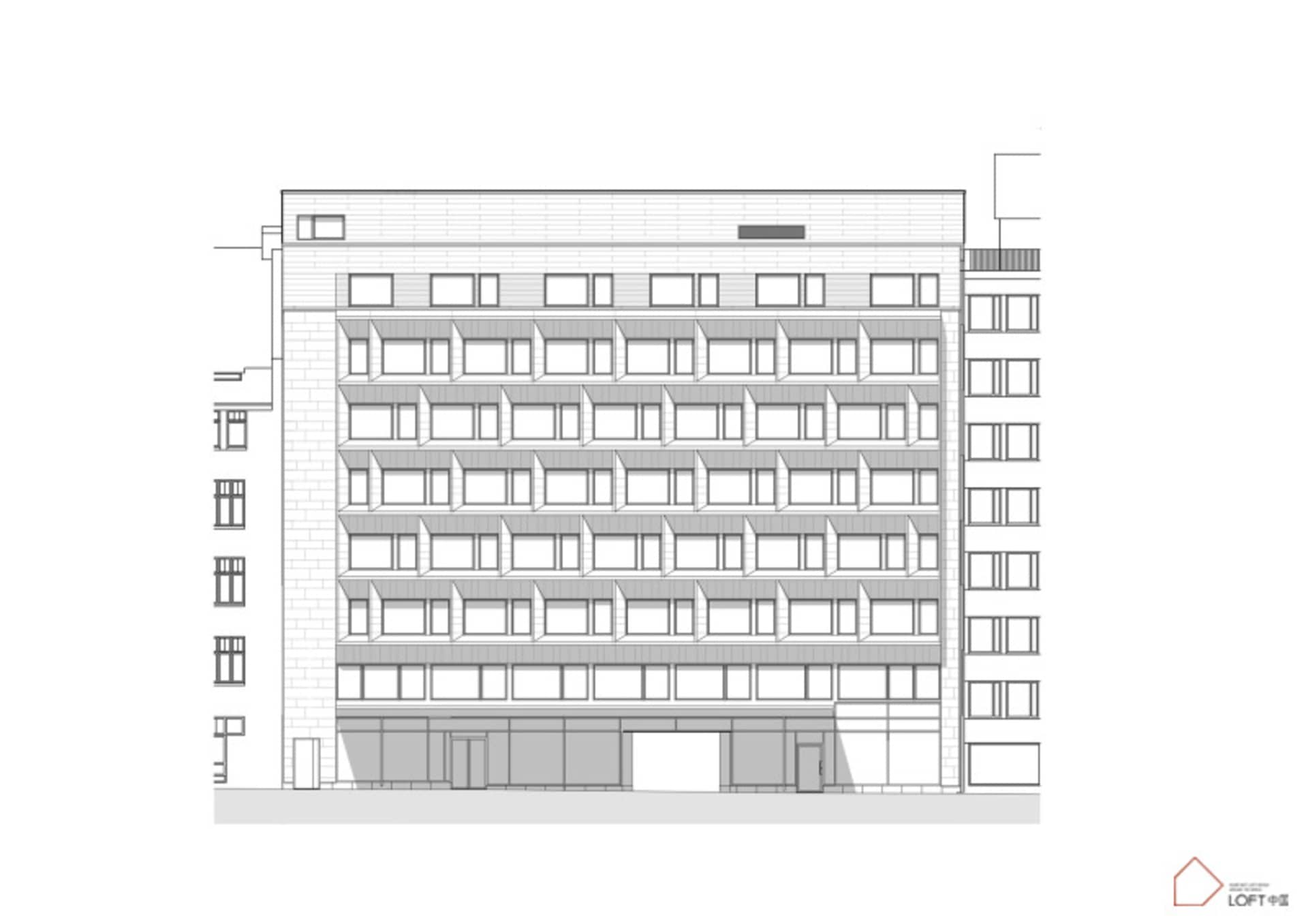 現代建築外觀採用混凝土與玻璃材質