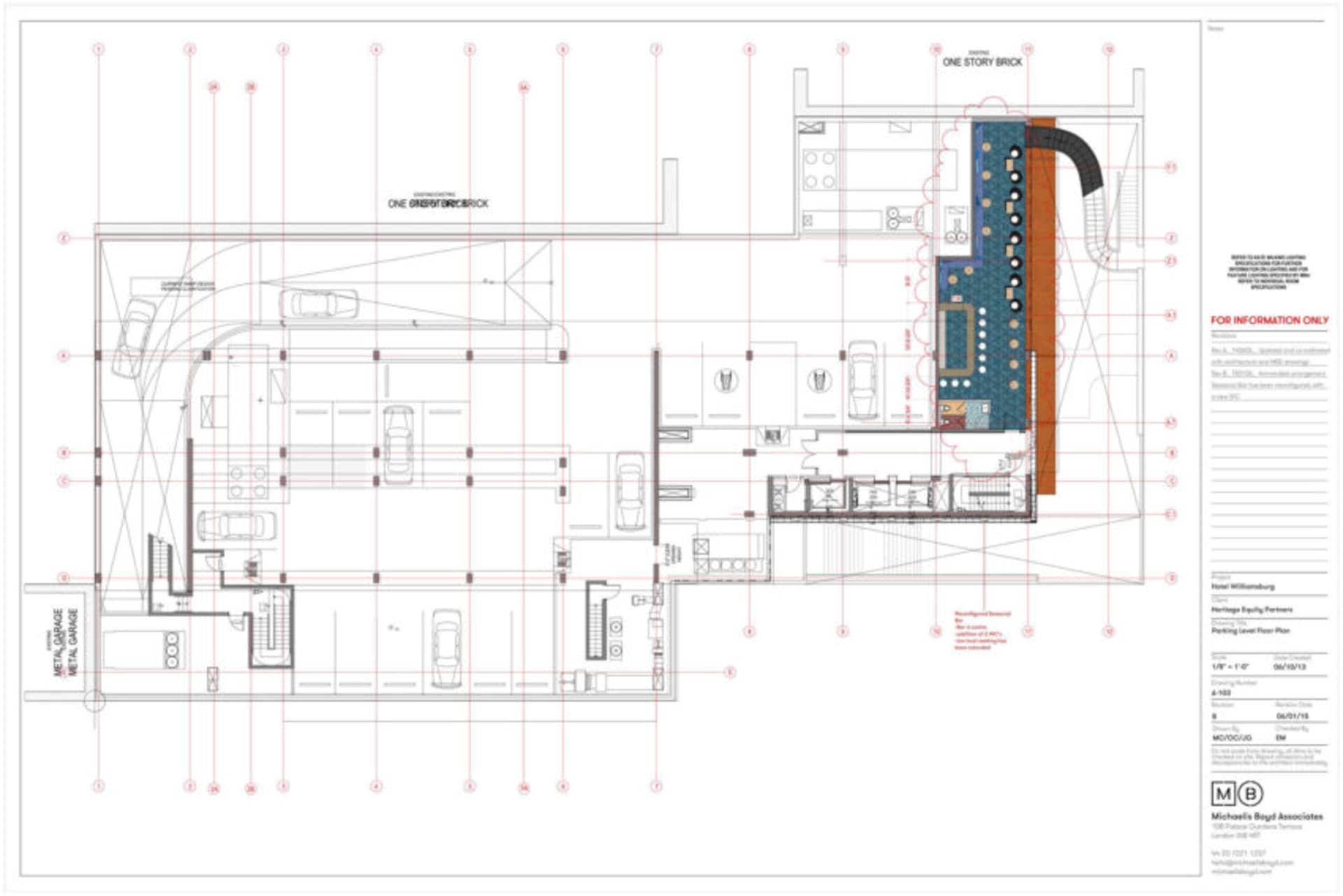 現代辦公空間的詳細建築藍圖，展示金屬框架與平面配置。