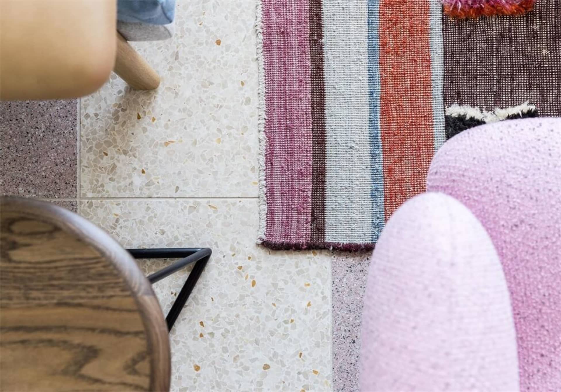 A modern lobby featuring a terrazzo flooring design.