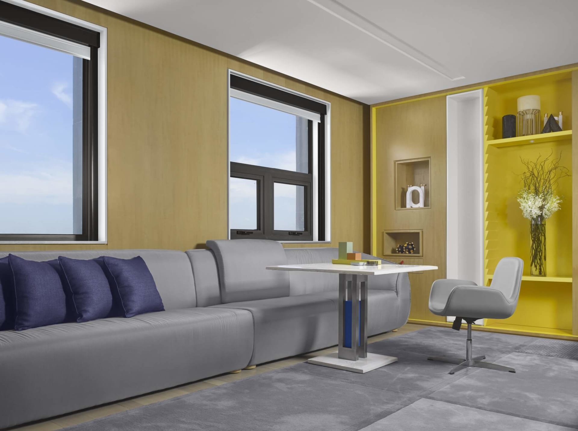 Modern living room with contemporary materials and design.