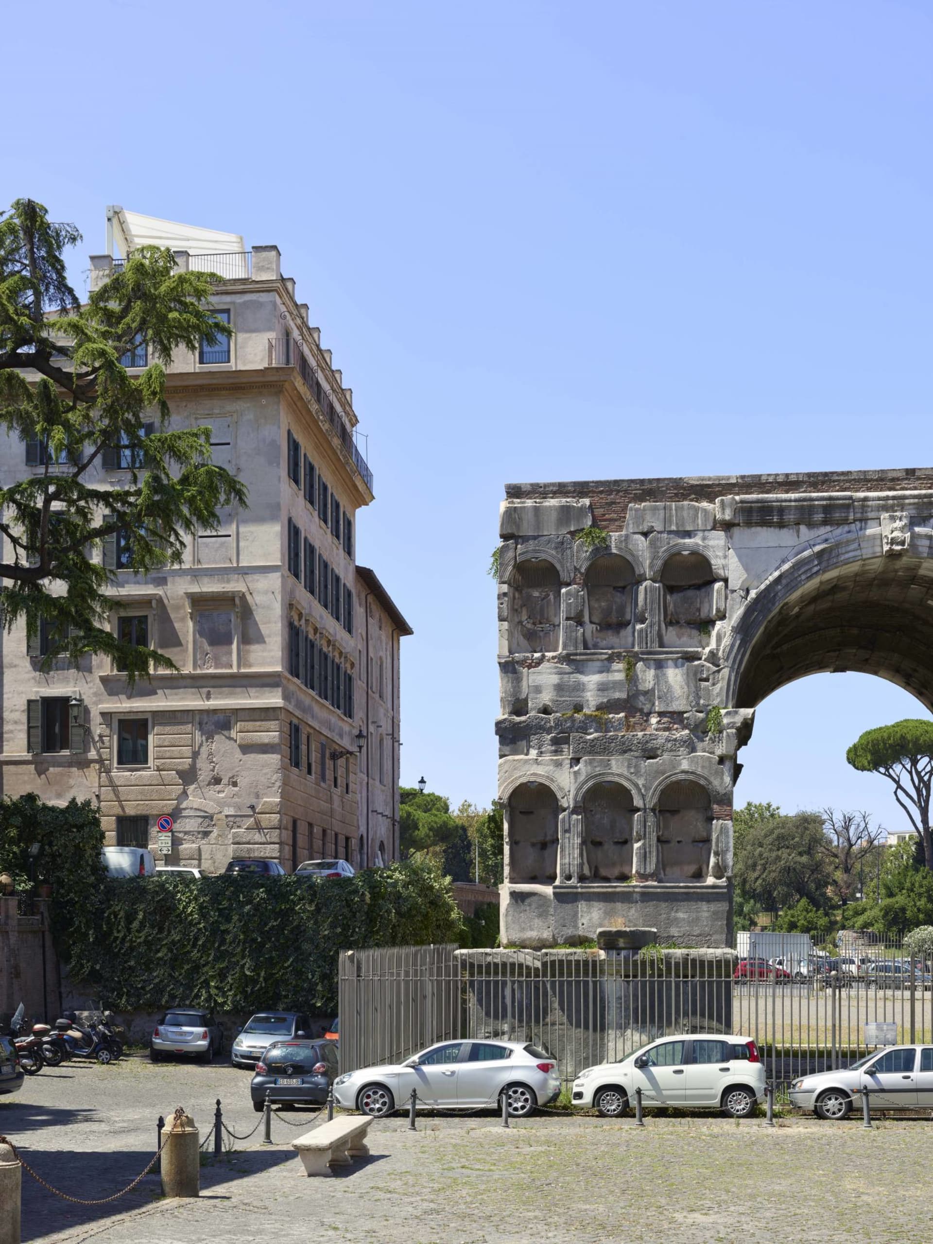 Historic Roman stone monument in Rome, Italy.