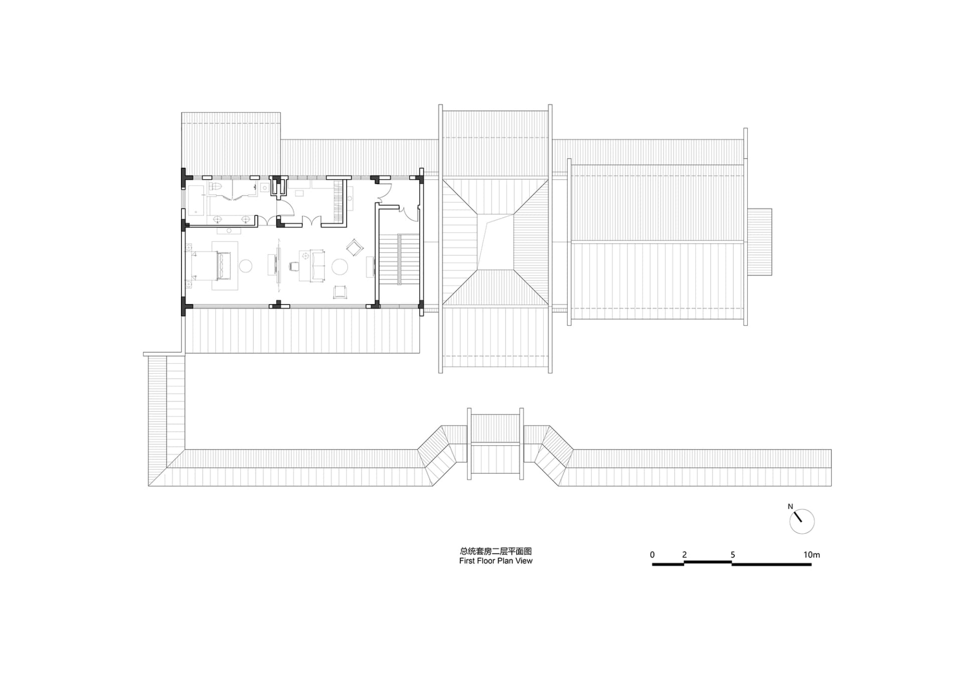 現代住宅二樓建築平面圖，顯示房間、牆面與窗戶配置。