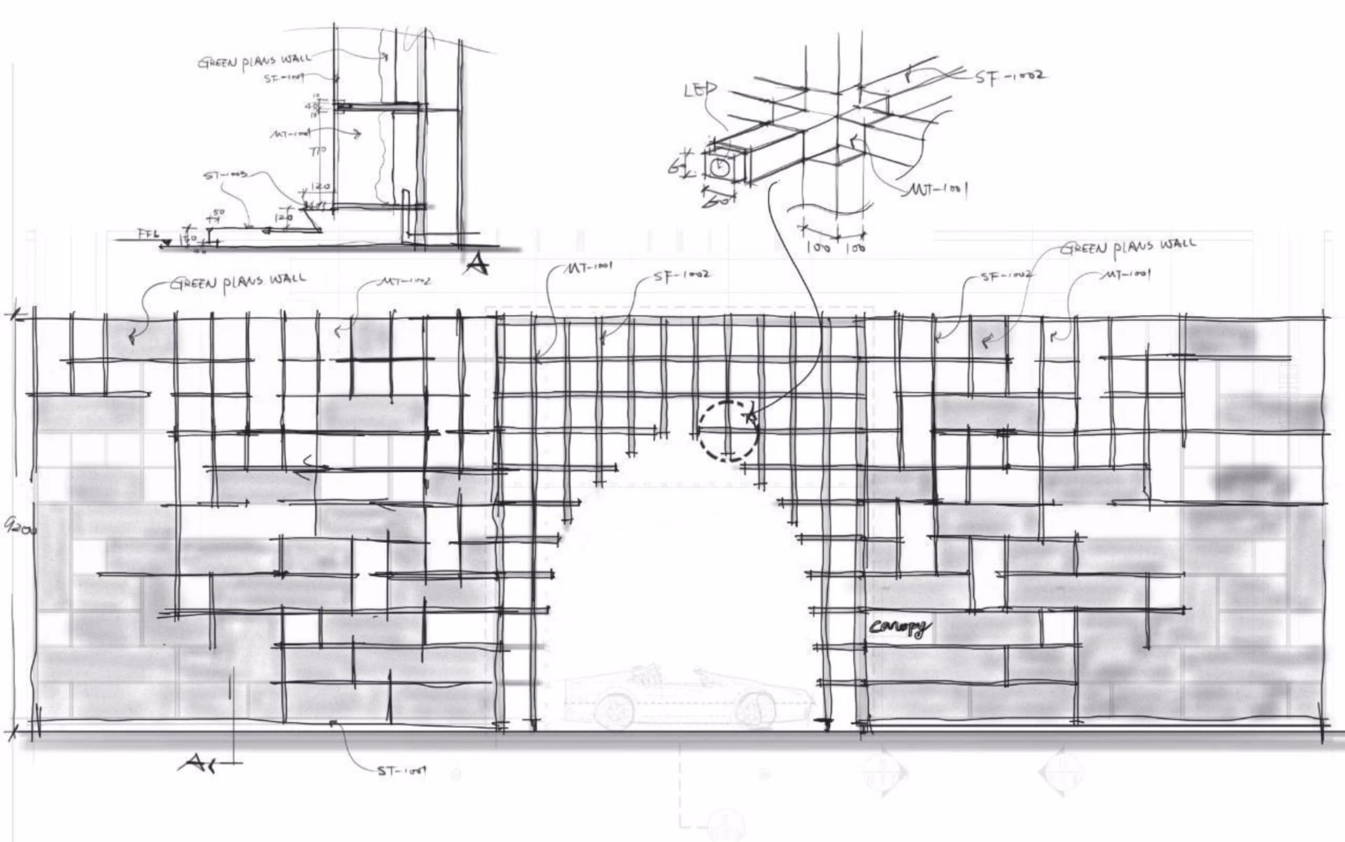 一張詳細的現代室內空間建築圖，地板採用磚材鋪設。