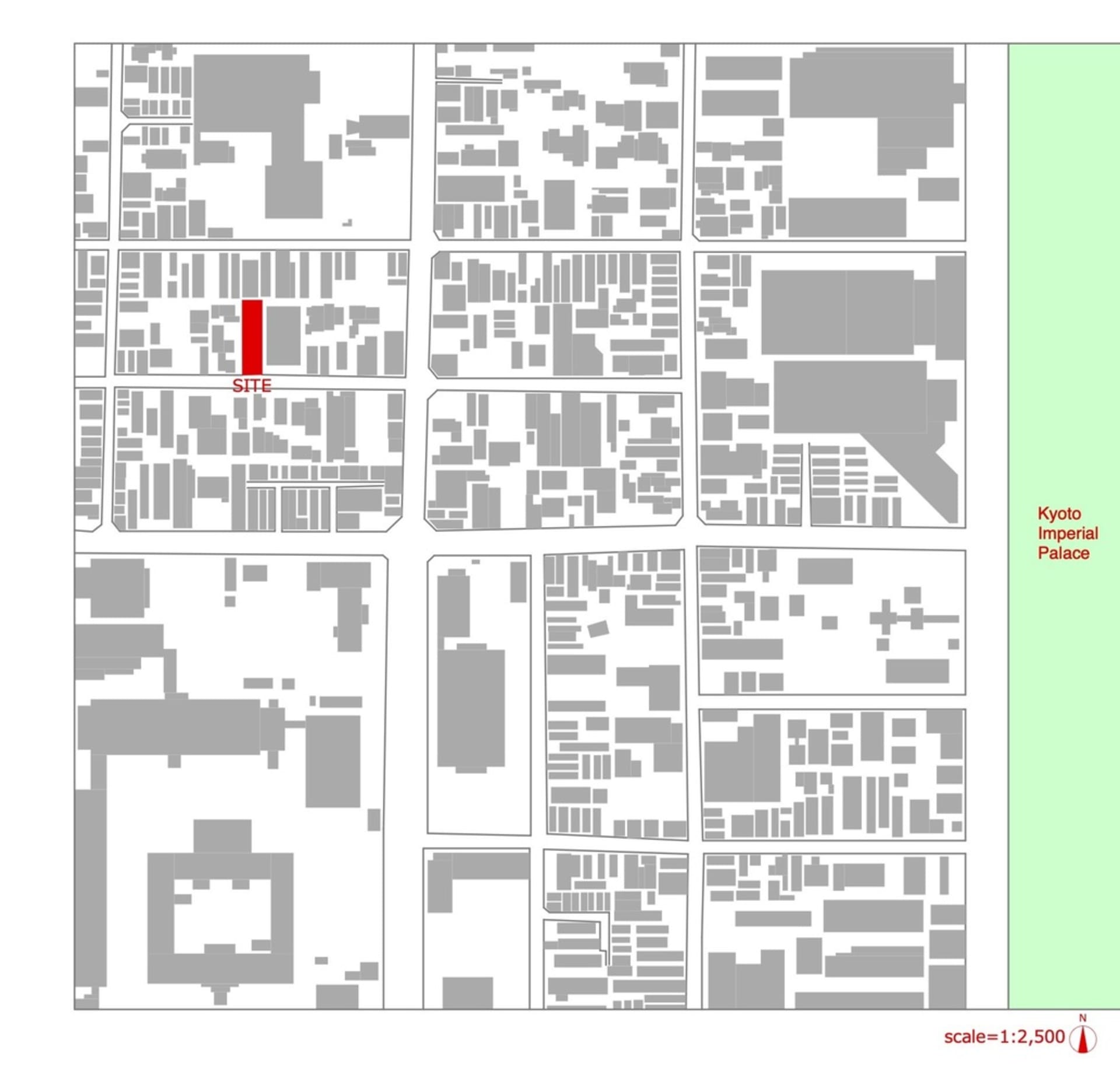 City block layout diagram showing urban planning and construction information.