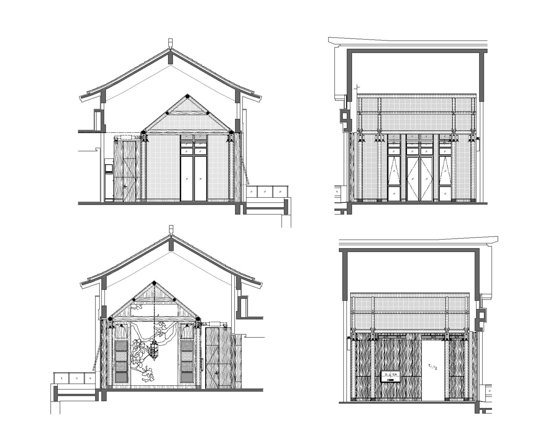 木質室內設計布局的剖面建築圖