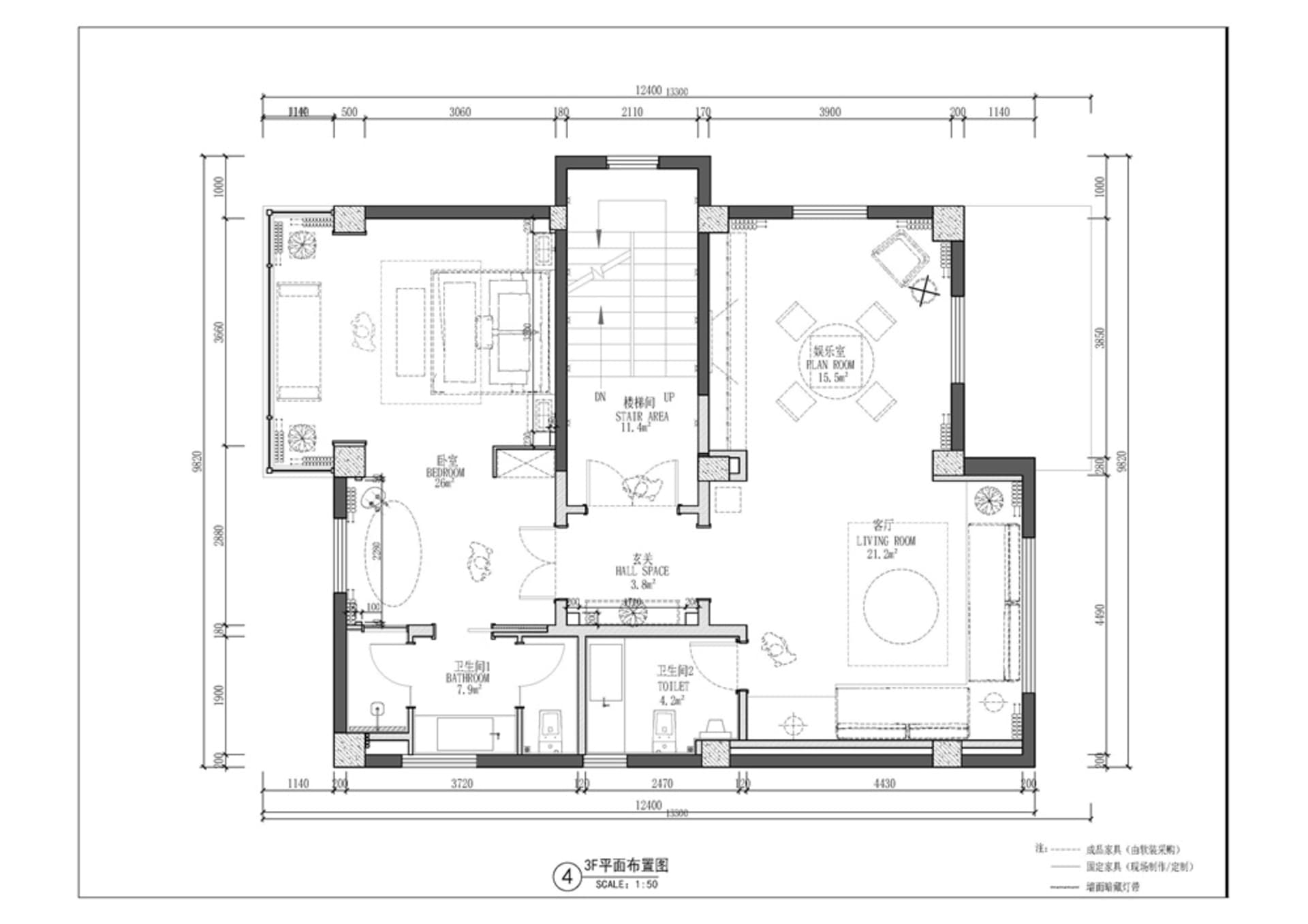 A detailed 2D architectural drawing of a residential floor plan.