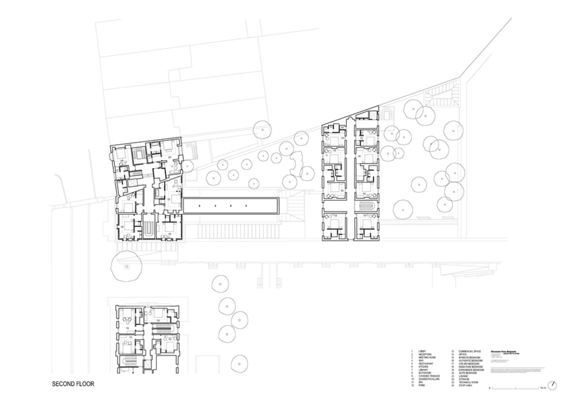 A detailed architectural drawing of the second floor layout.