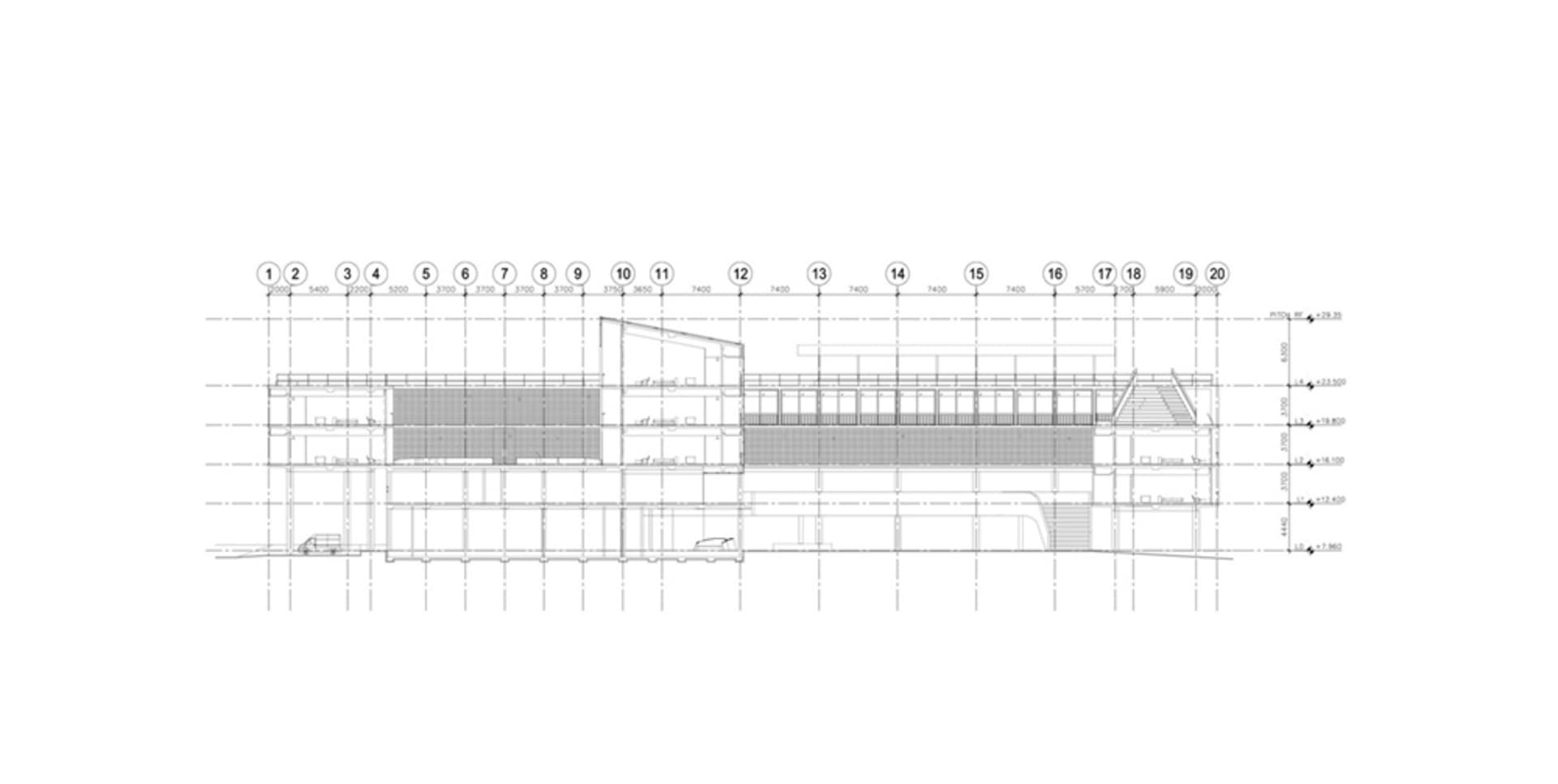 現代建築平面示意圖，標示多個編號區域。