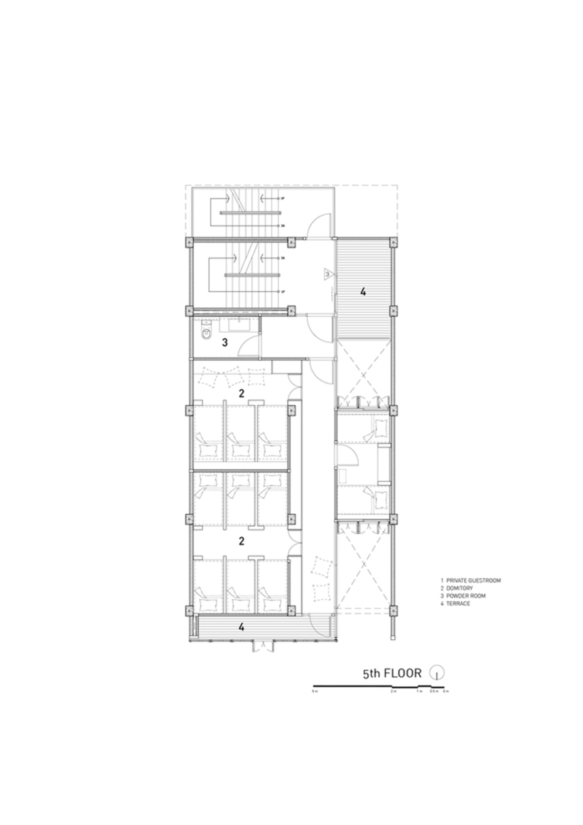 Floor plan of a residential structure with labeled rooms and hallways.