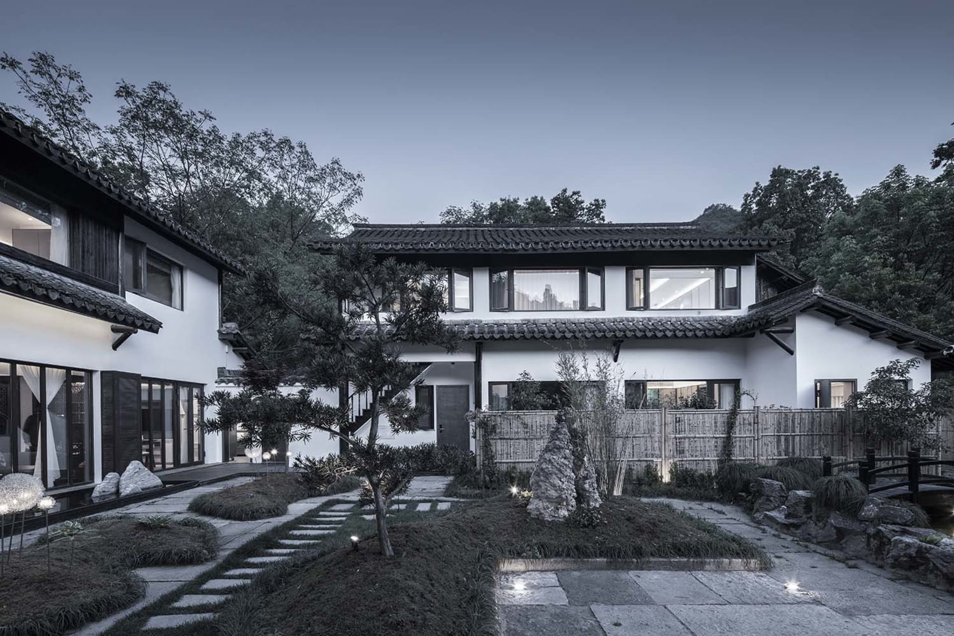 Clay tiled roof and white walls residential architecture design