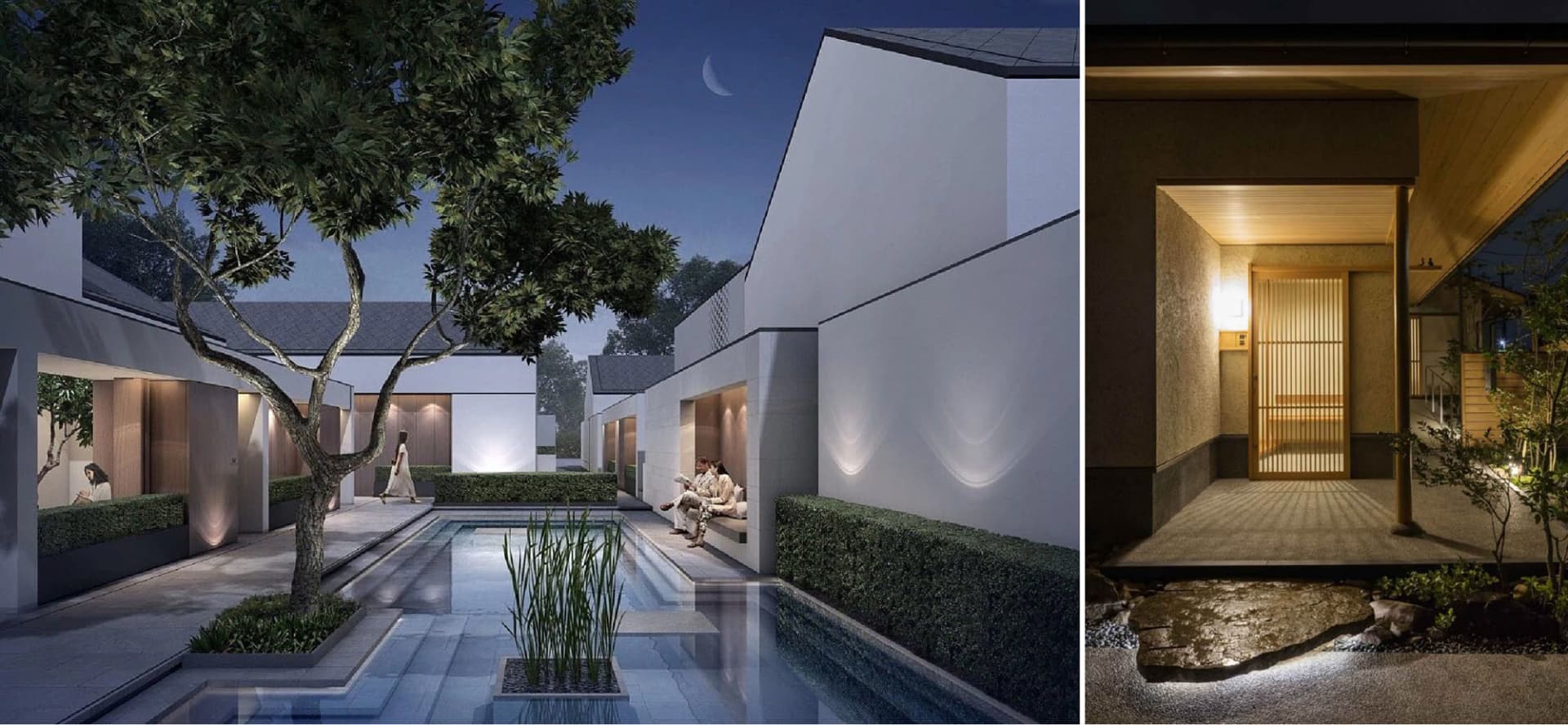Modern minimalist interior space featuring elegant lighting design and white walls with natural light.
