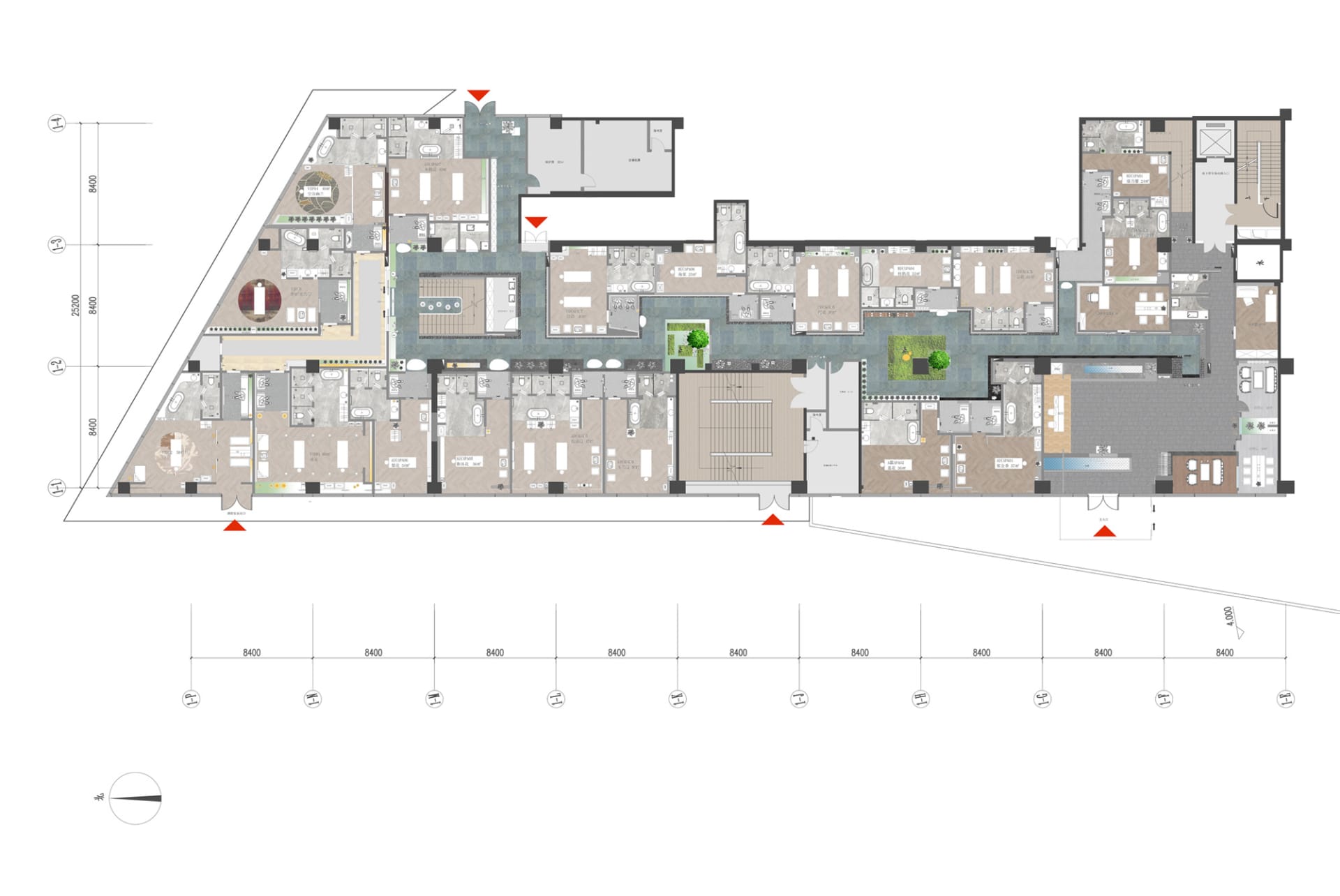 A detailed 2D architectural drawing of a modern office layout.