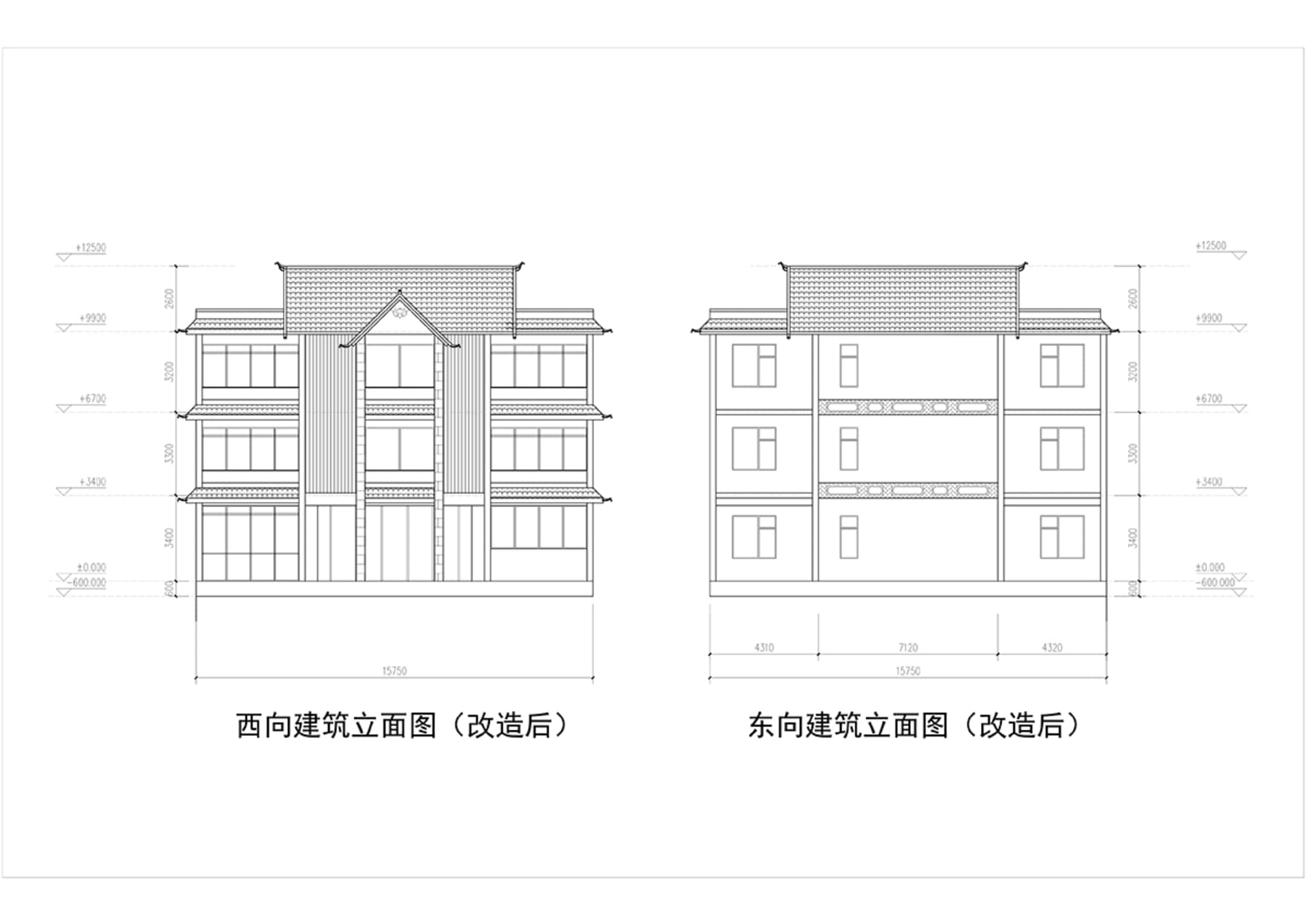 房屋重新設計後的線框建築圖,附有尺寸標示