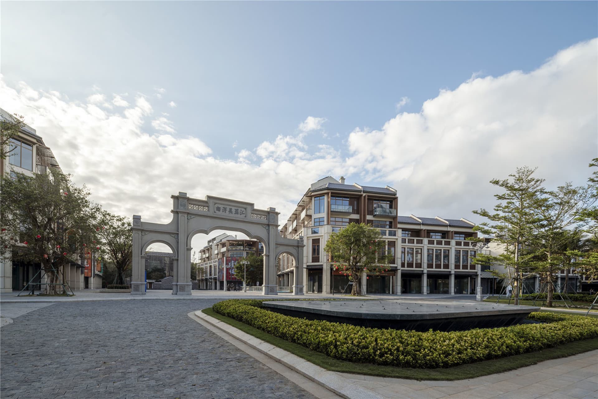 A modern commercial space with concrete and glass materials.