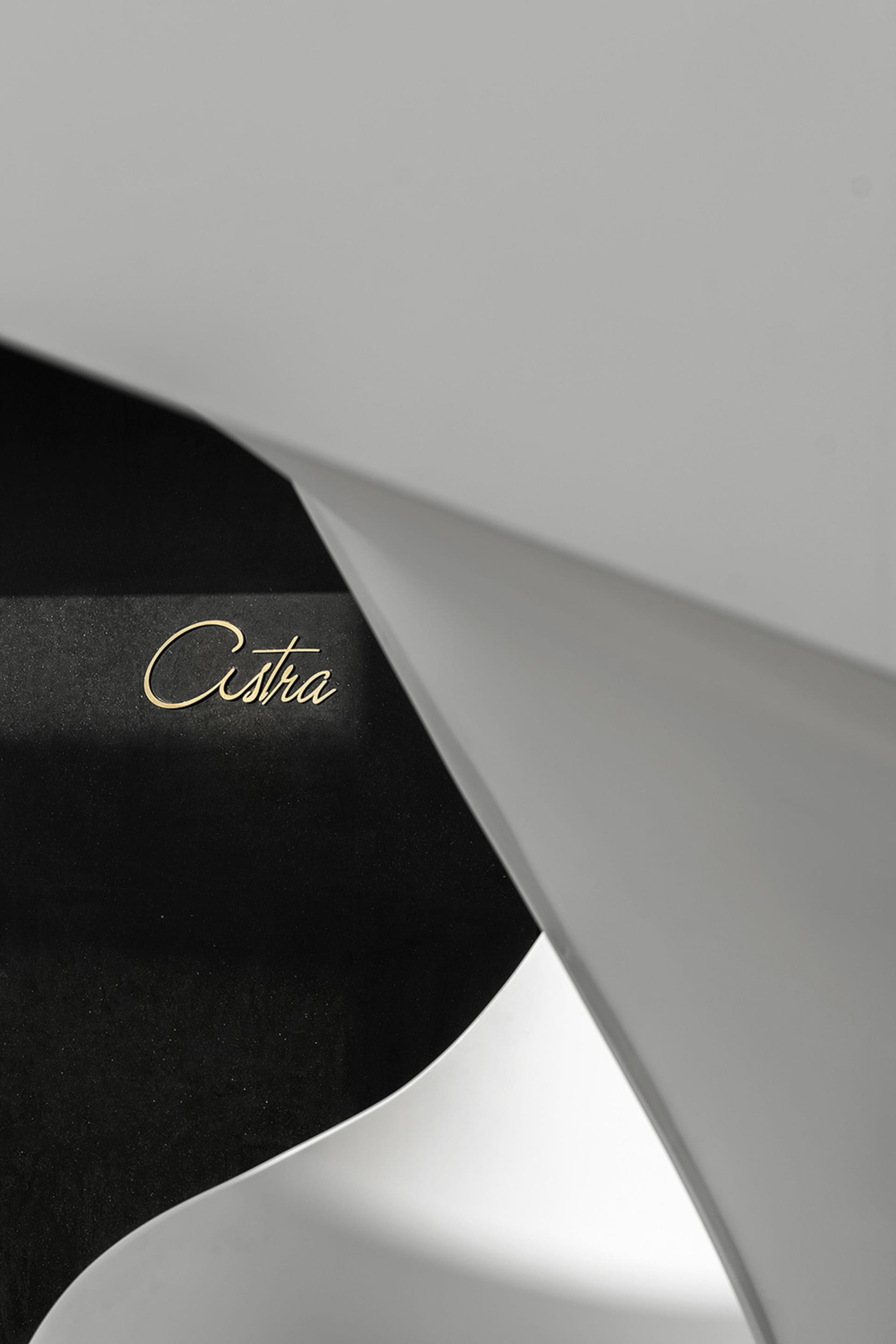 Metallic interior design element with the word 'Astra' on it