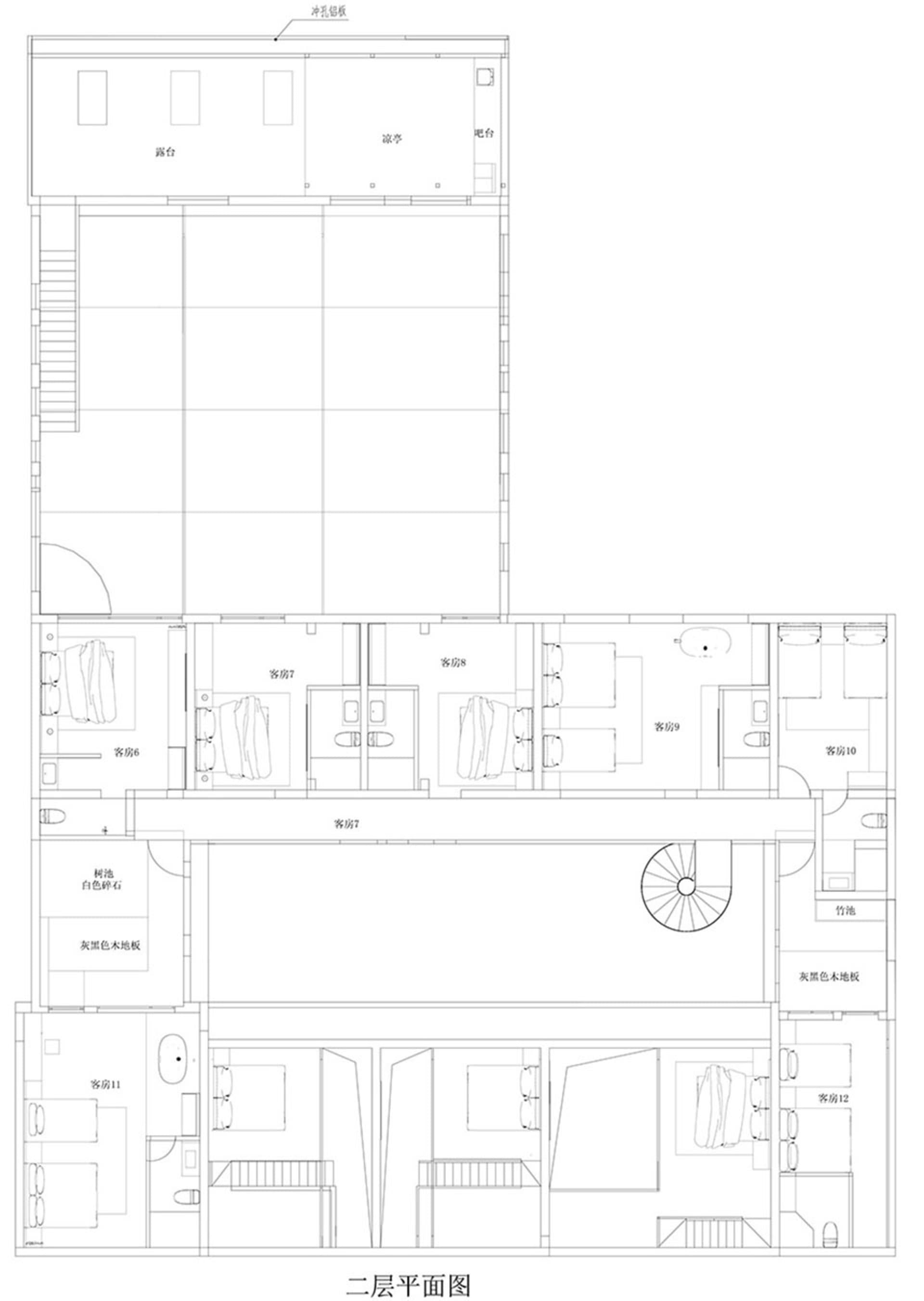 一張現代住宅空間的詳細黑白建築平面圖。
