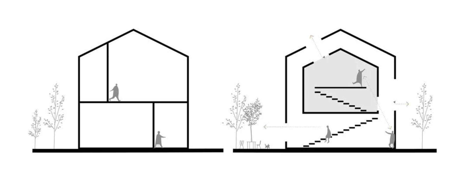 一張雙層住宅設計的建築圖，展示樓層配置與結構細節。