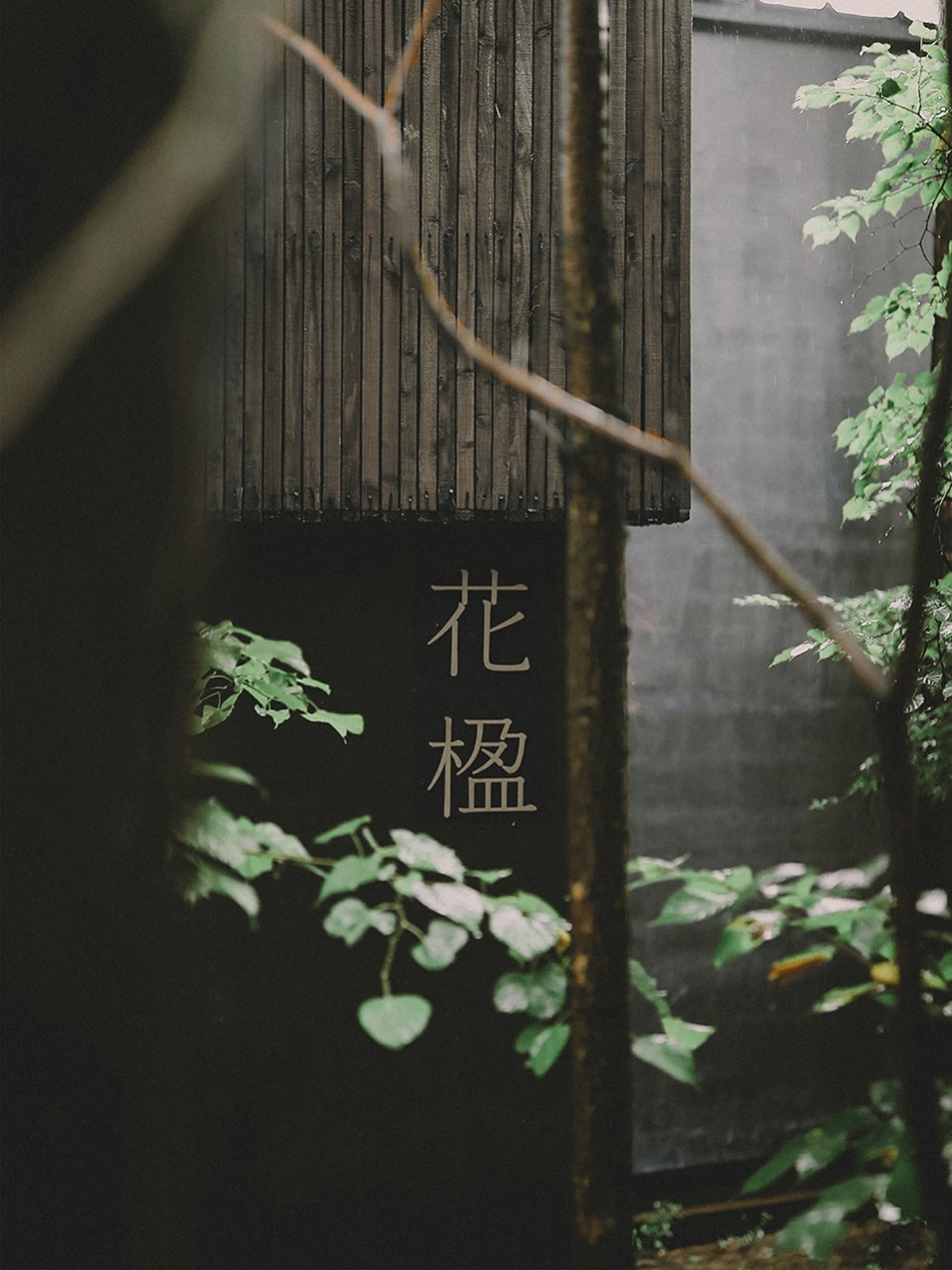 現代室內空間展示木質牆板,牆面上有中文「花檀」字樣。