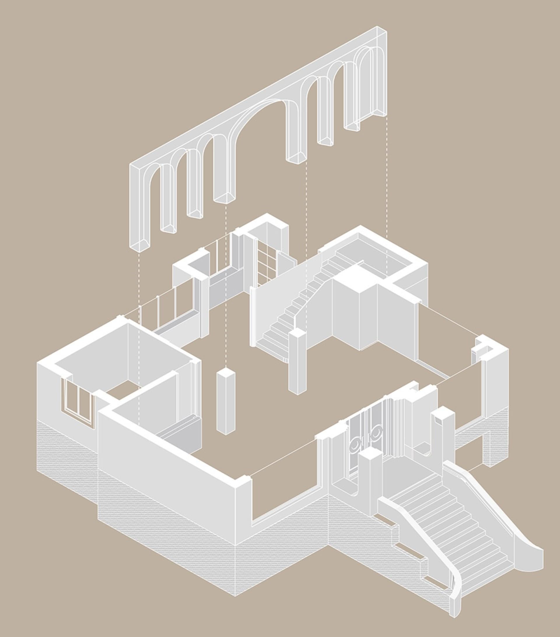 Modern interior design featuring a floor plan with concrete elements, suitable for a contemporary residential or commercial s