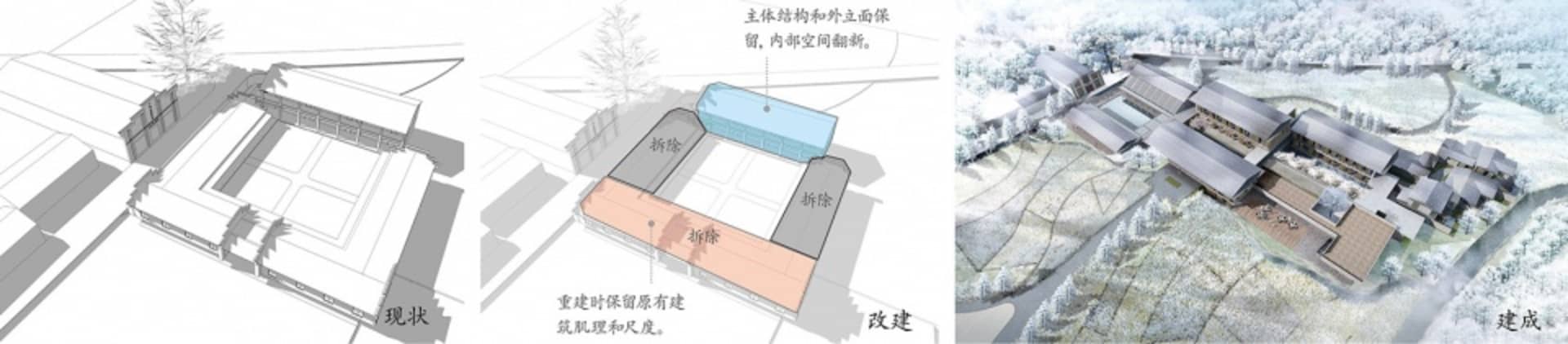 An architectural rendering of a building on paper.