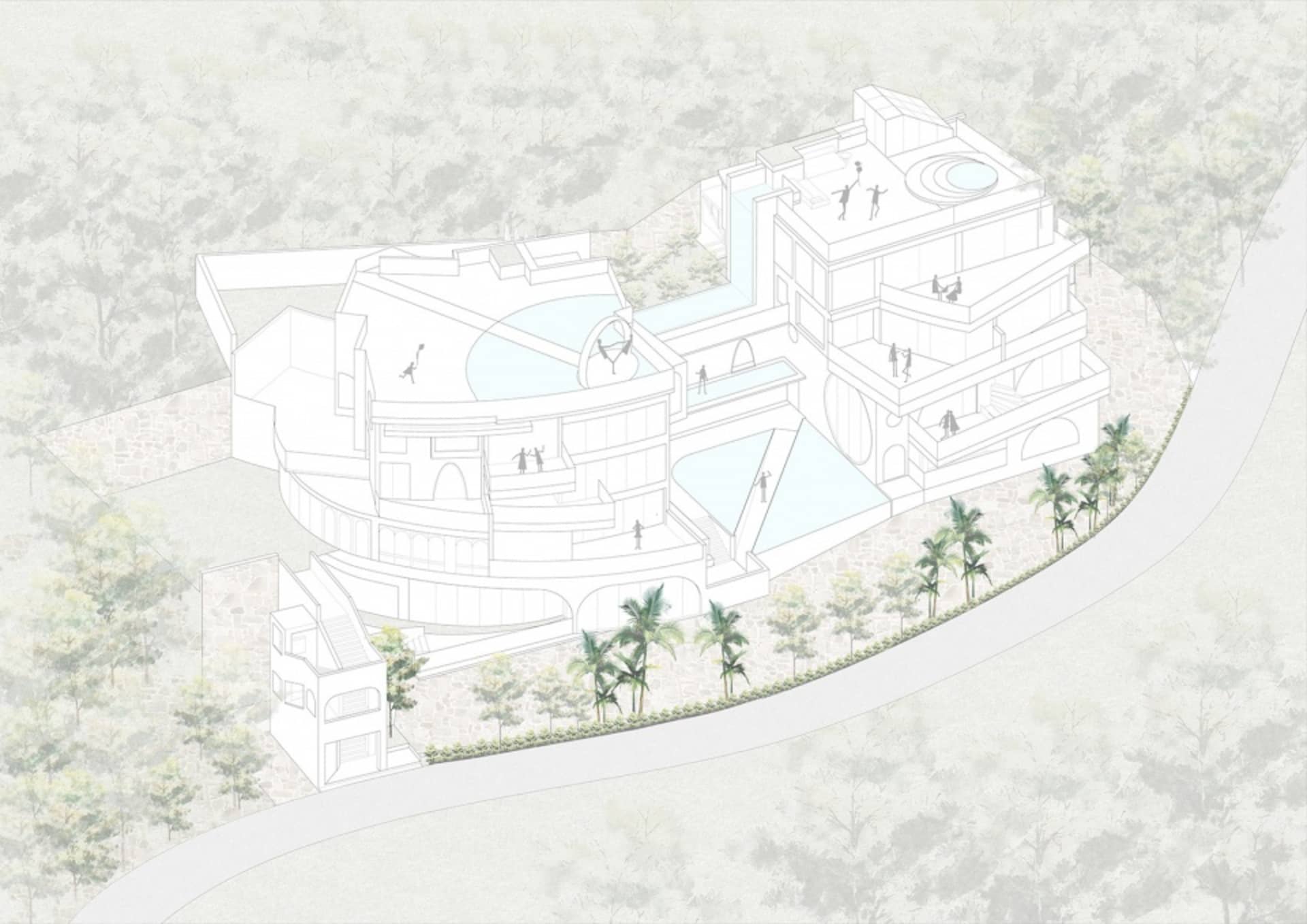 A modern residential floor plan with outdoor spaces.