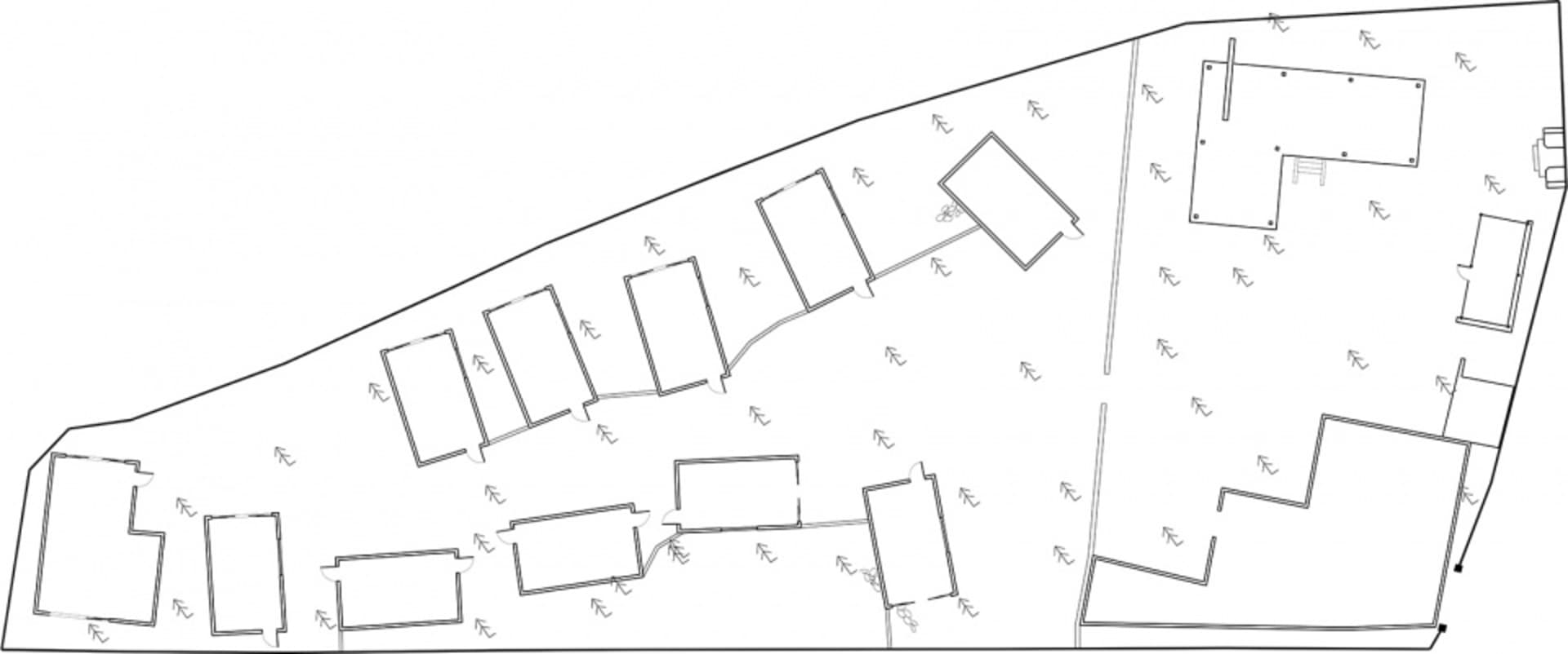 現代辦公空間的詳細建築藍圖，包含多個功能區域。