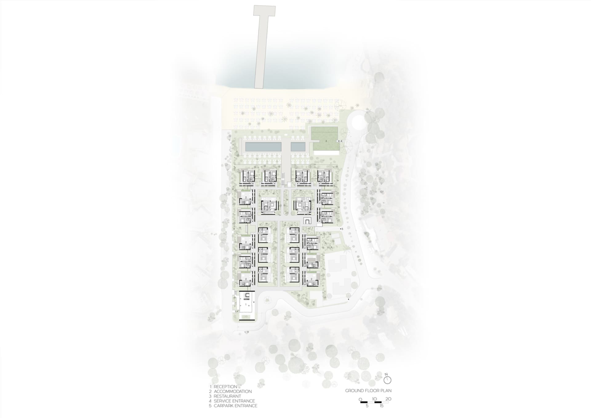 Floor plan of a modern residential building showcasing contemporary design elements.