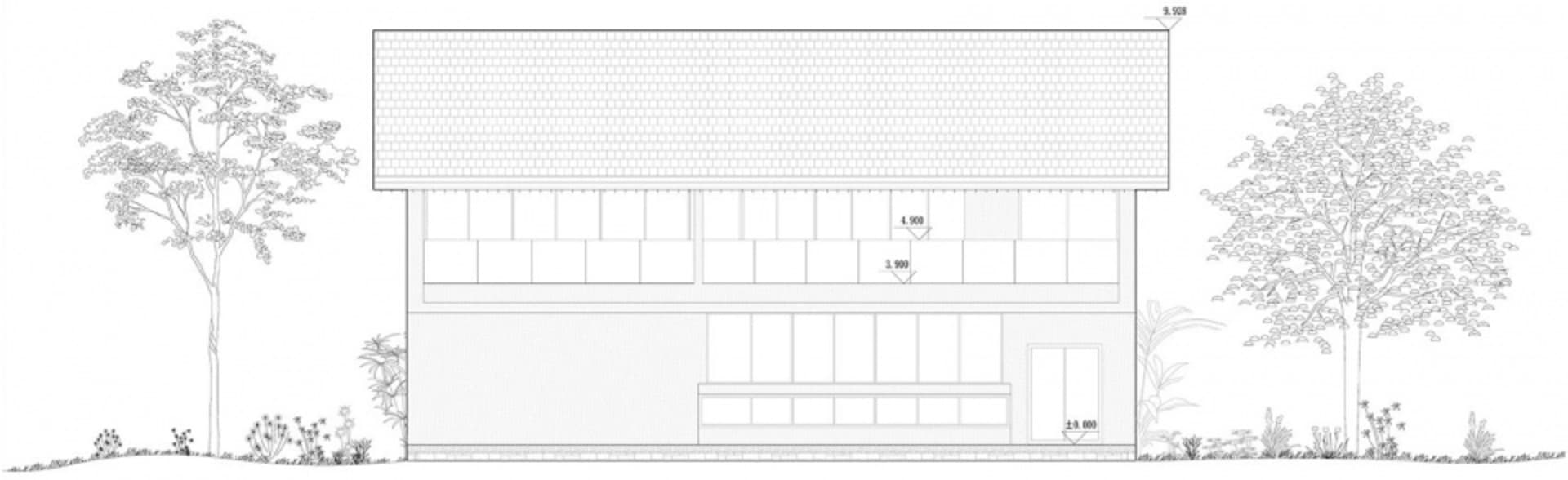 An architectural drawing of a modern interior featuring glass panels.