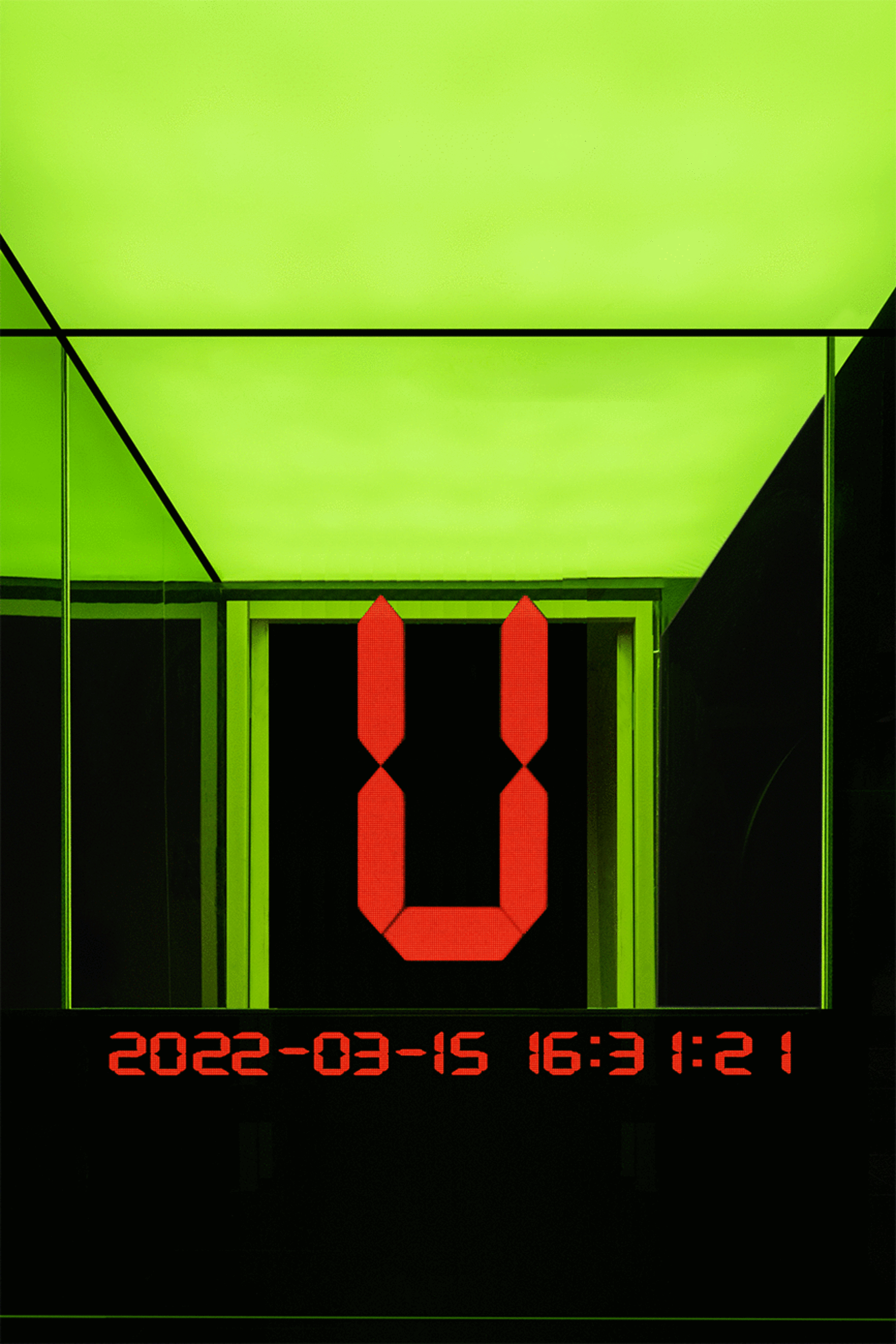 An abstract digital image with red numbers on a green background.