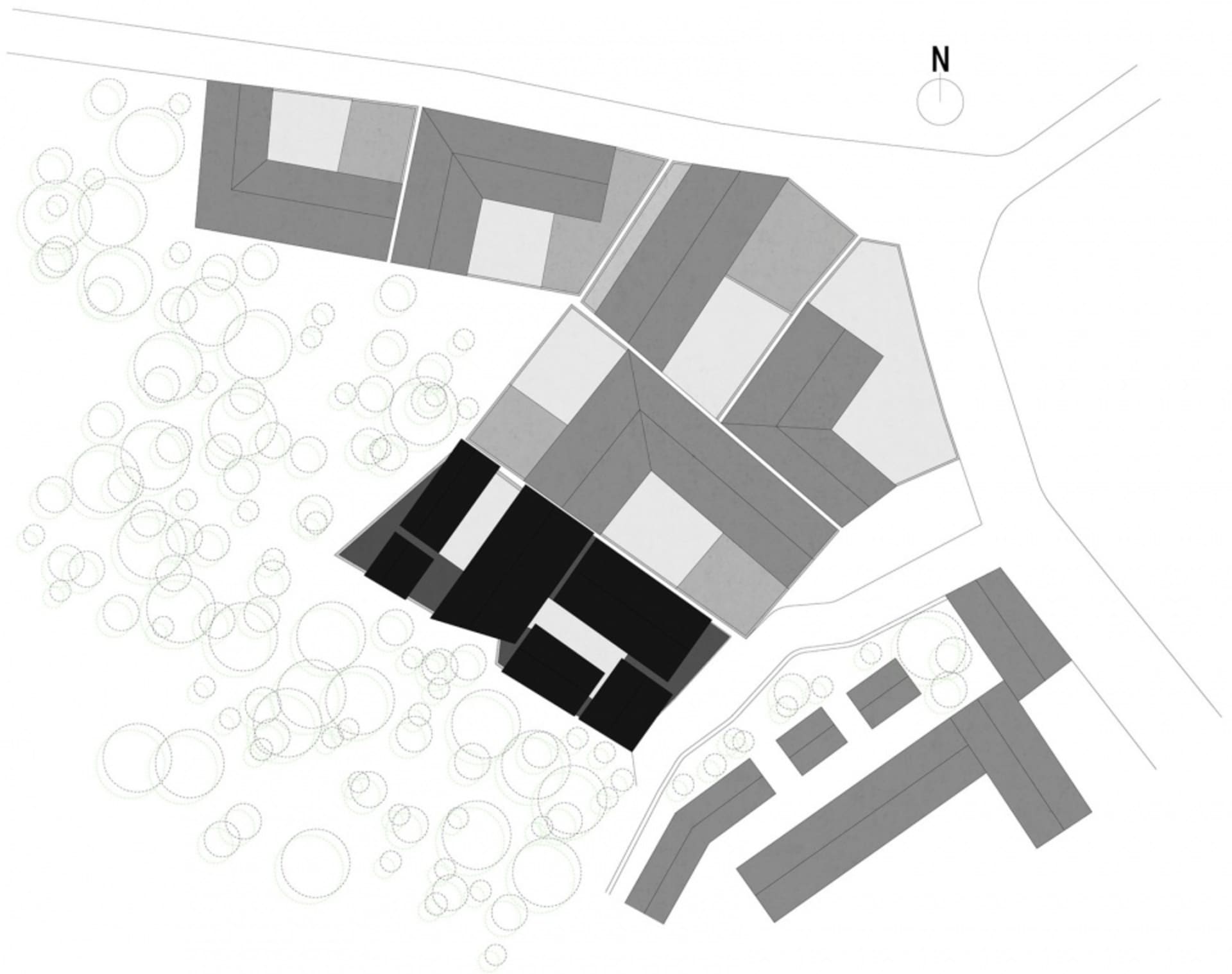 現代住宅開發的平面圖，展示混合材質與當代設計
