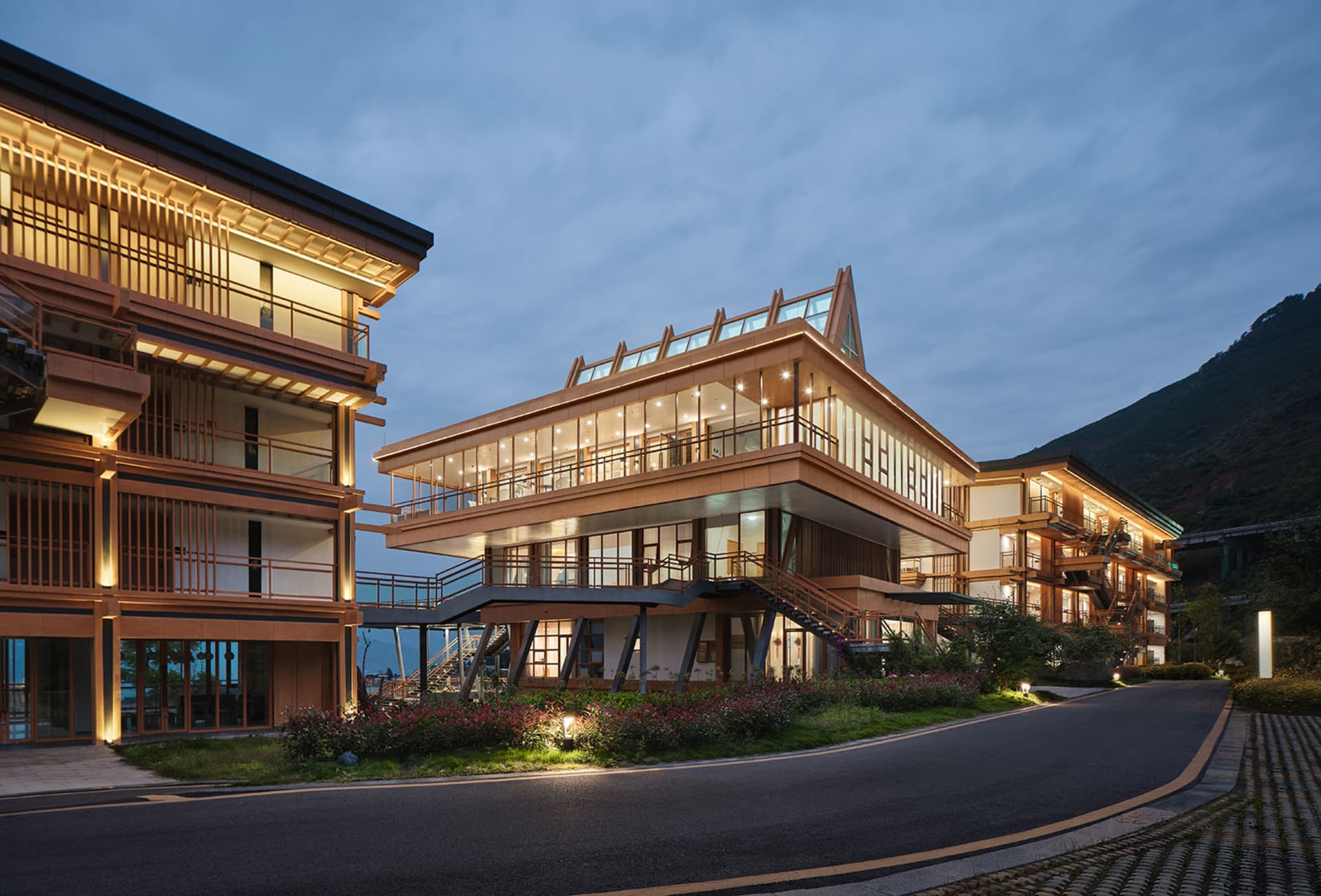 A modern residential building constructed with wood.